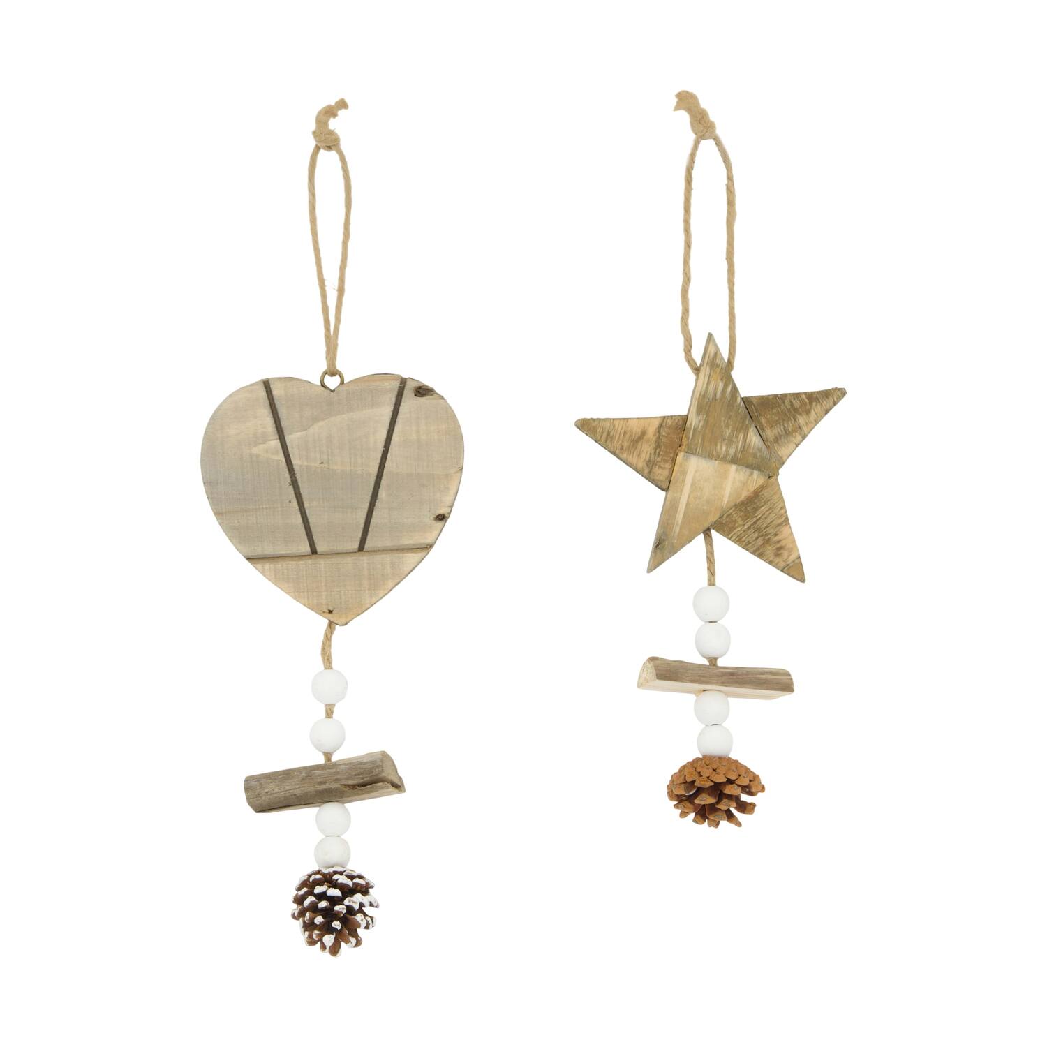 Hanger heart  star historic wood 12x1.5x30cm  - Natural