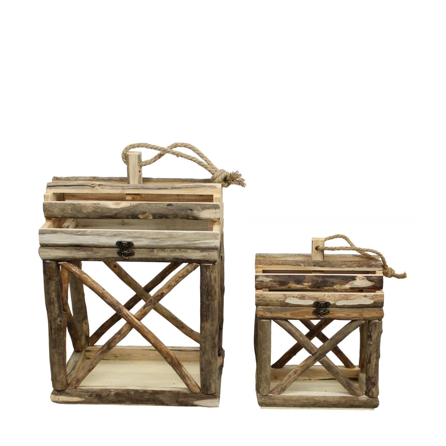 Lantern historic wood with glass 38x28x55cm S/2
