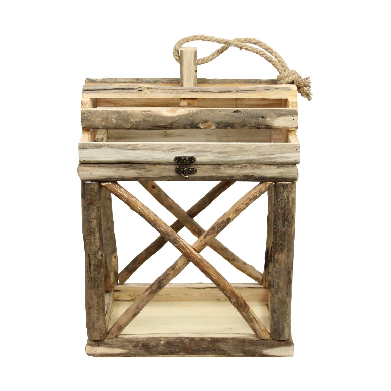 Lantern historic wood with glass 38x28x55cm S/2