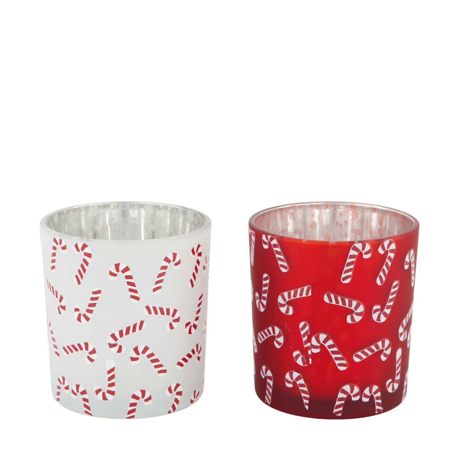 Tealight holder round glass with print 7.3x7.3x8cm C/2