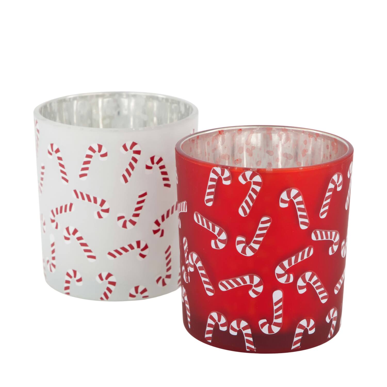 Tealight holder round glass with print 7.3x7.3x8cm C/2