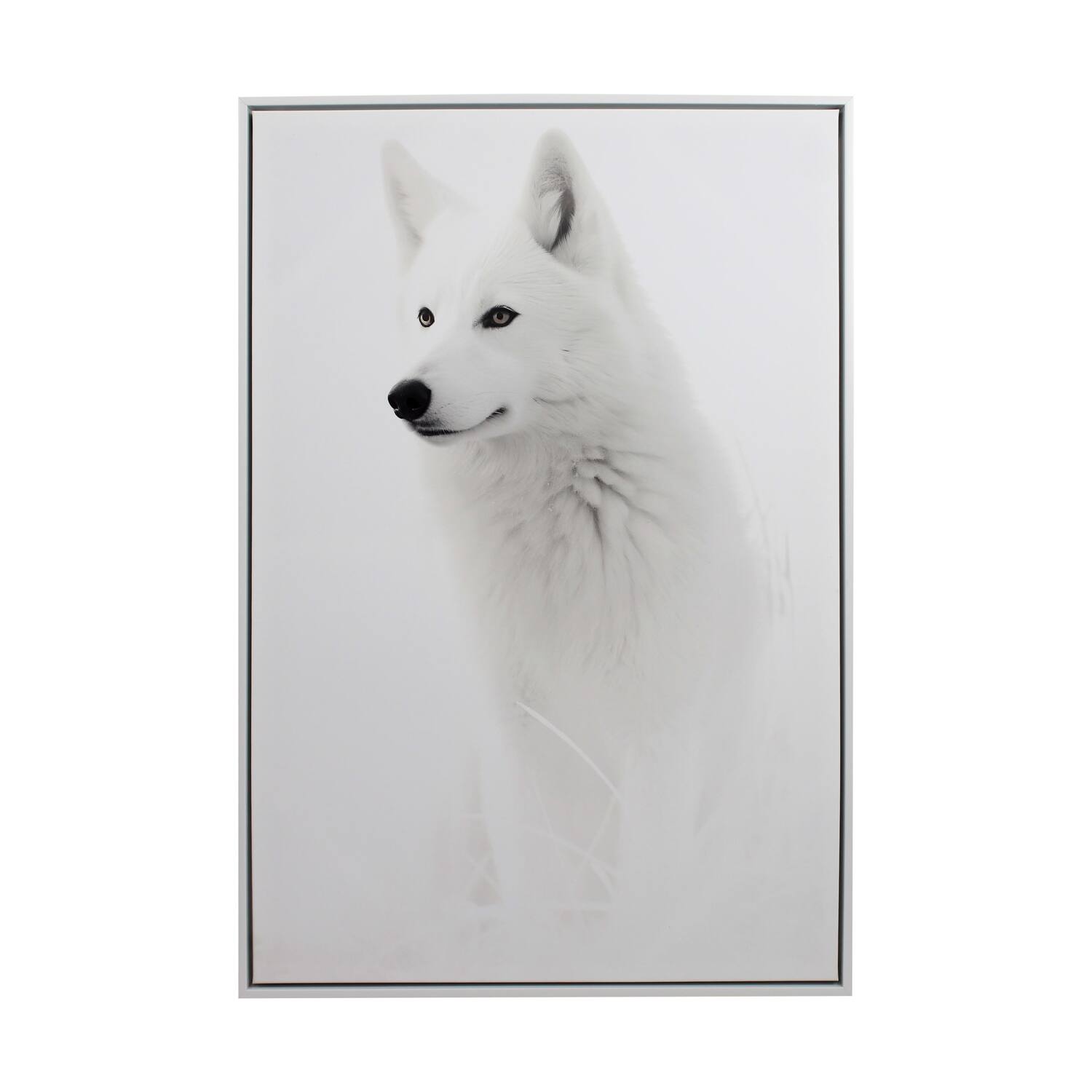 Wall art rectangular wolf canvas with frame 62.6x4.3x92.6cm - White