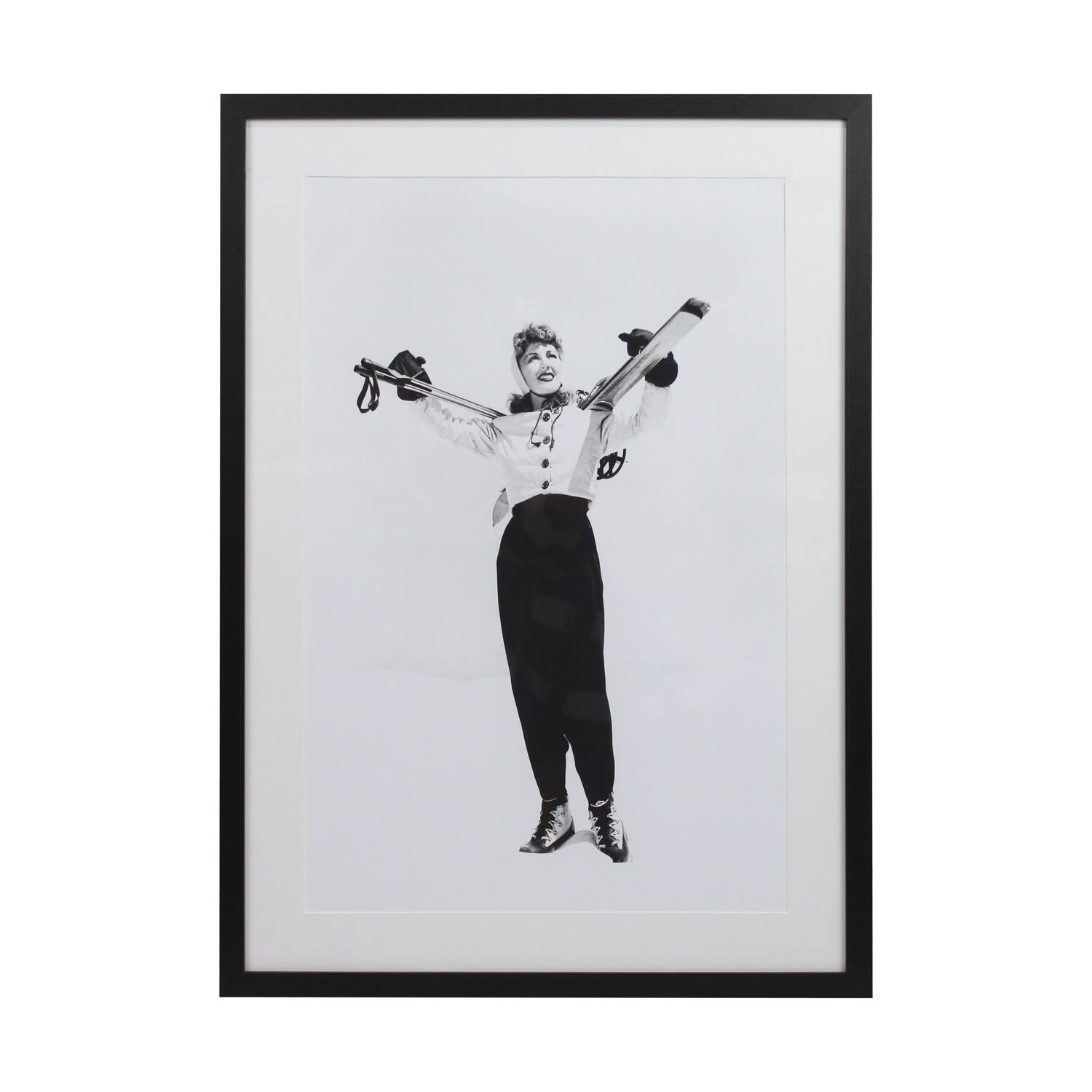 Wall art rectangular woman with skis canvas with glass 50x3x70cm
