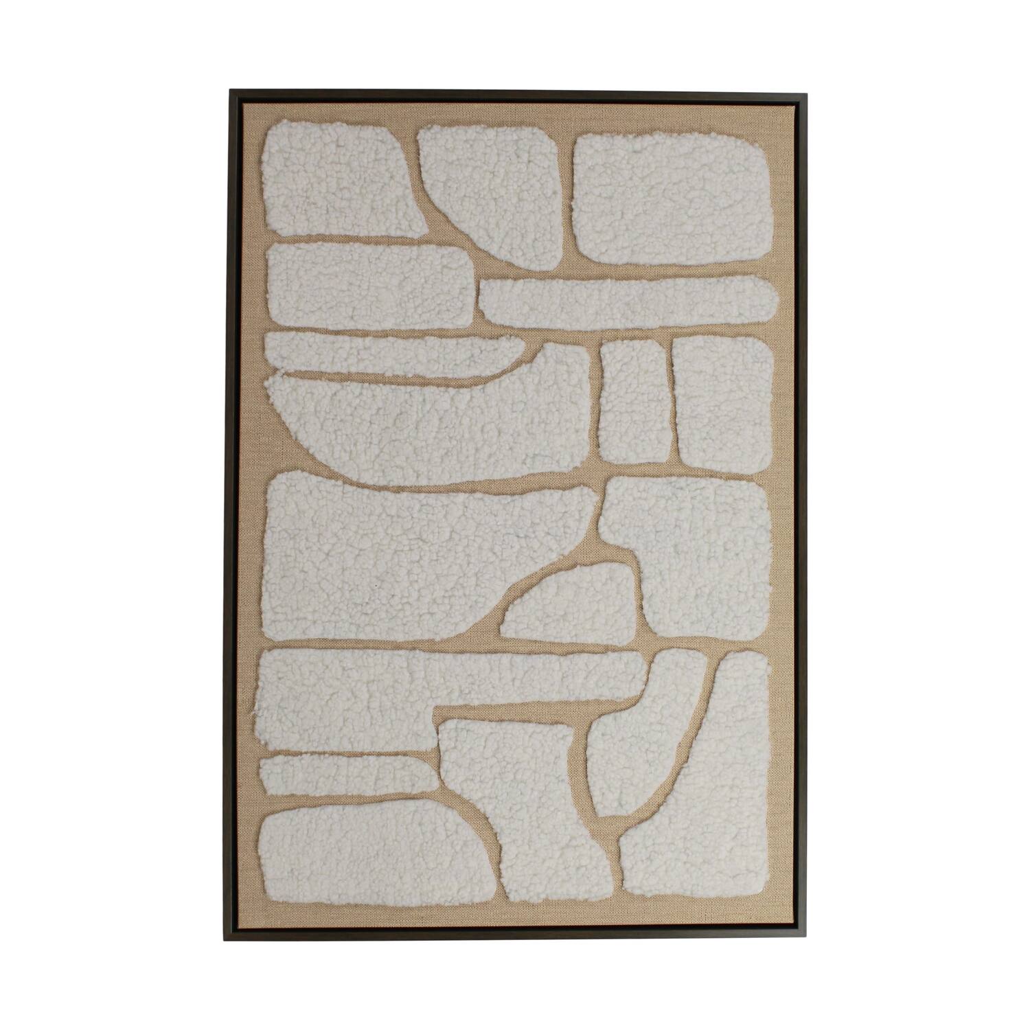 Wall art rectangular canvas with wool with frame 62.6x4.3x92.6cm - Cream