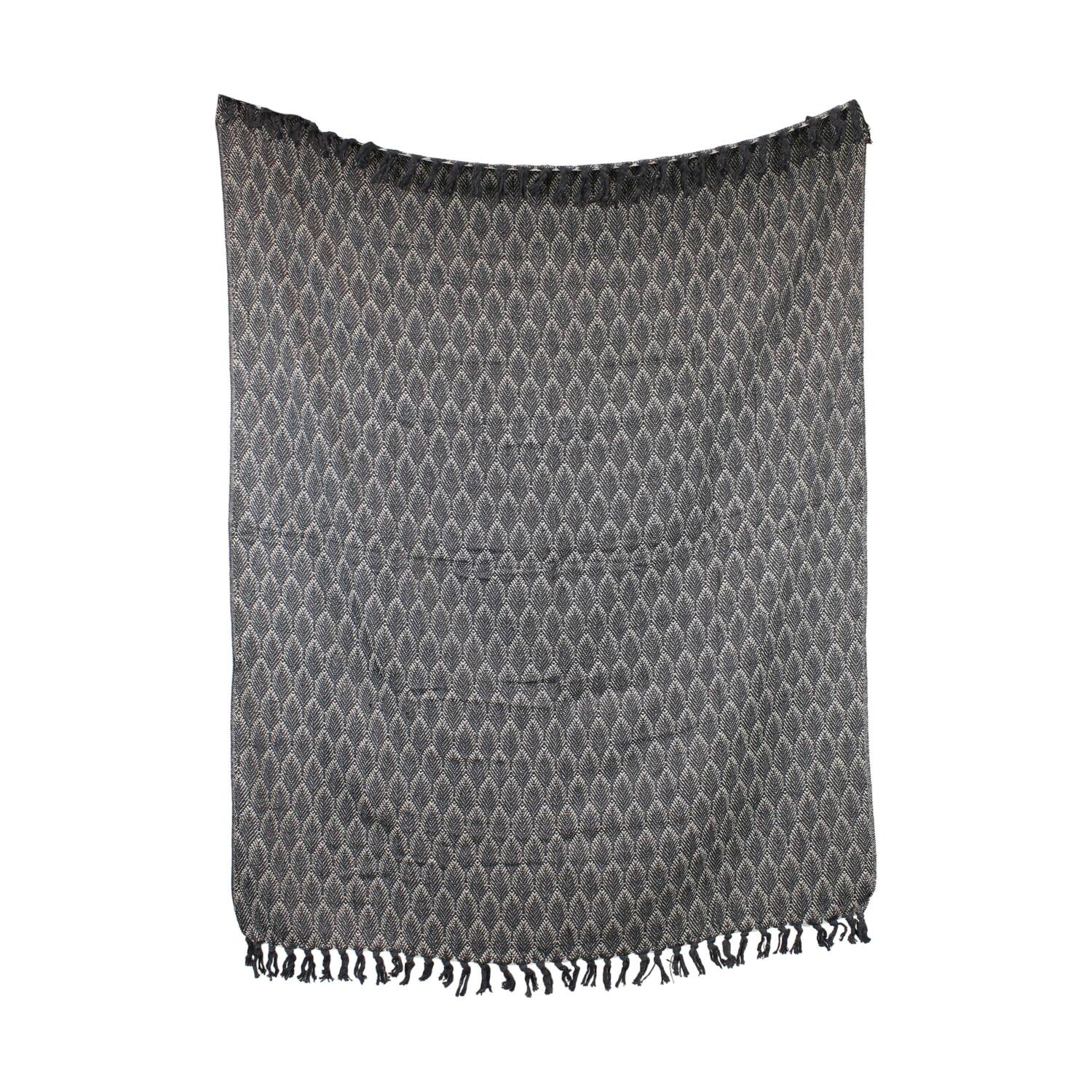 Plaid rectangular leaf print acrylic 125x150x2cm - Grey