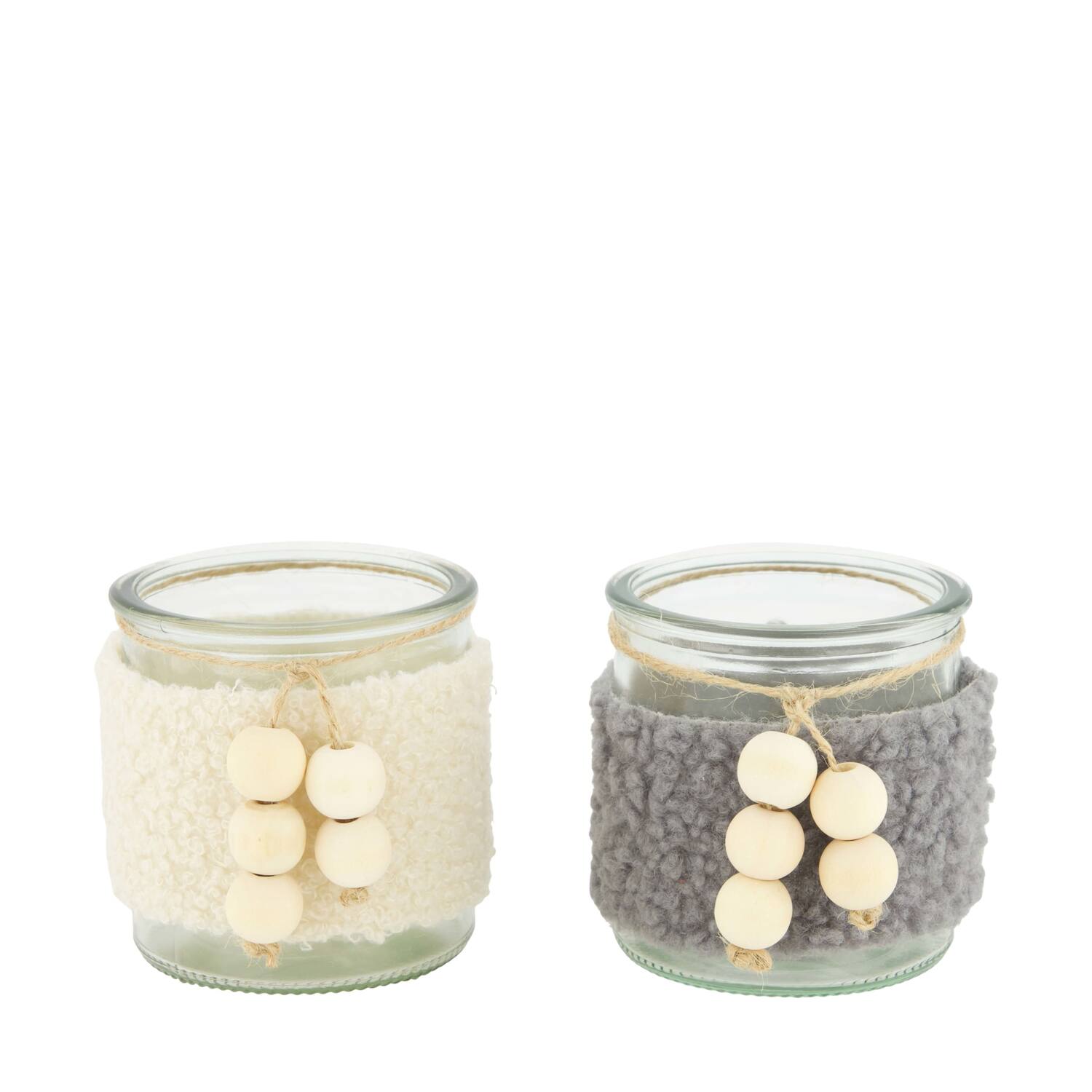 Tealight holder round fabric with glass 8x8x8cm  - Grey
