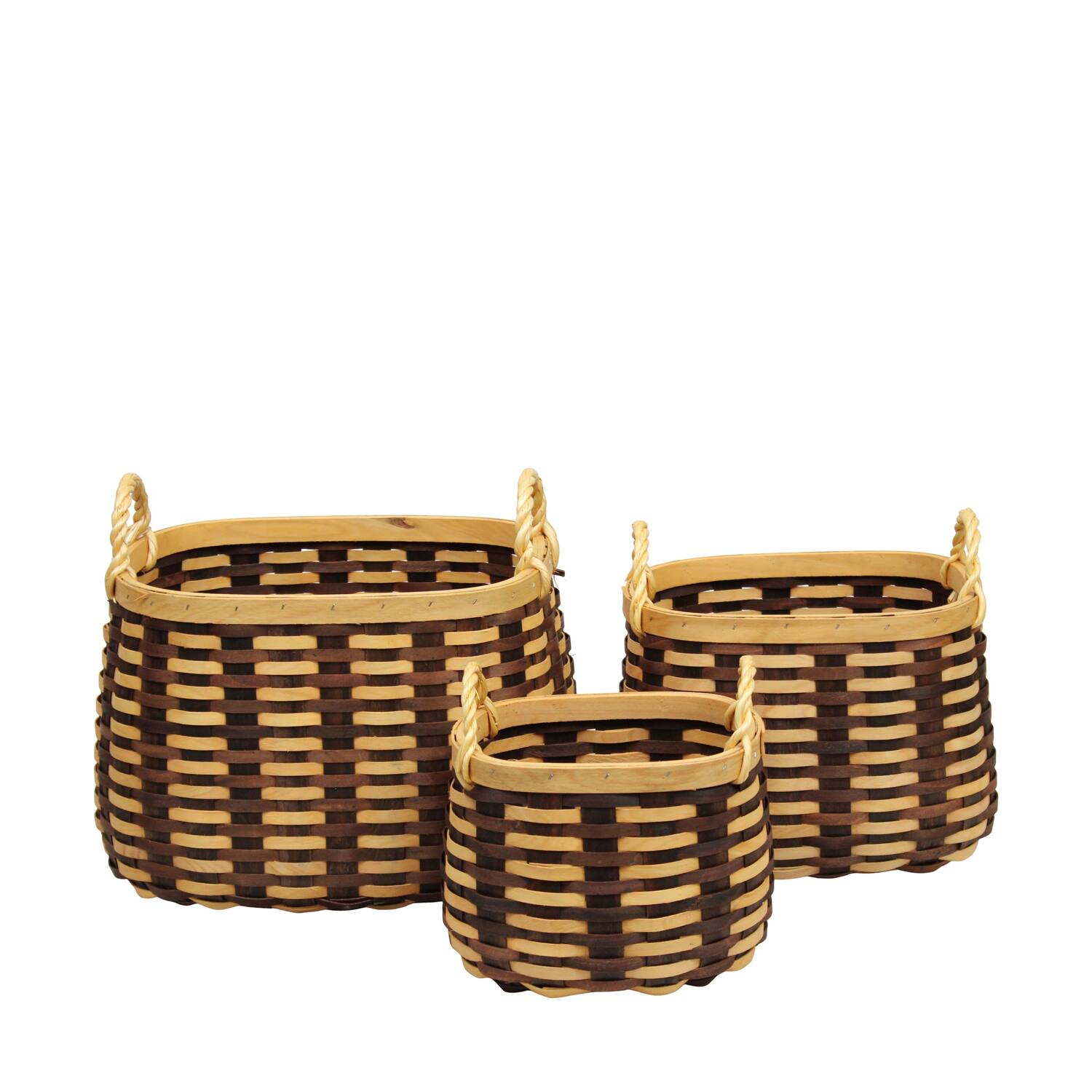Basket oval chip wood with handle 38x28x26cm - Brown