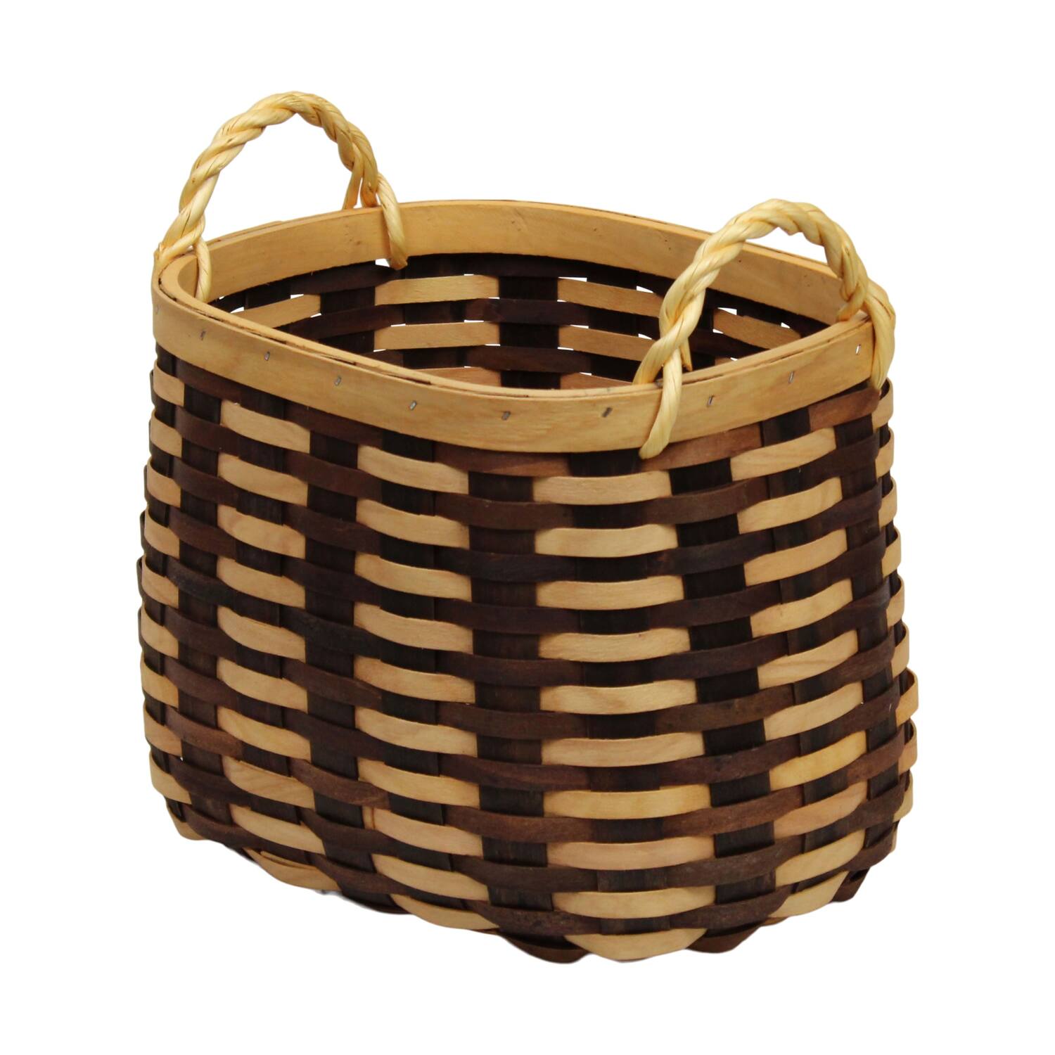Basket oval chip wood with handle 38x28x26cm - Brown