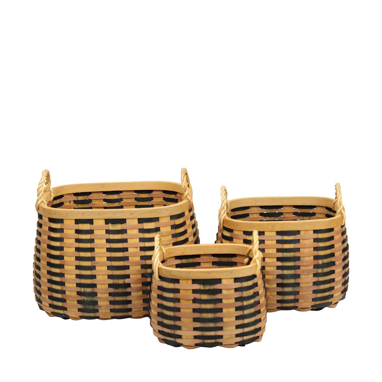 Basket oval chip wood with handle 38x28x26cm S/3