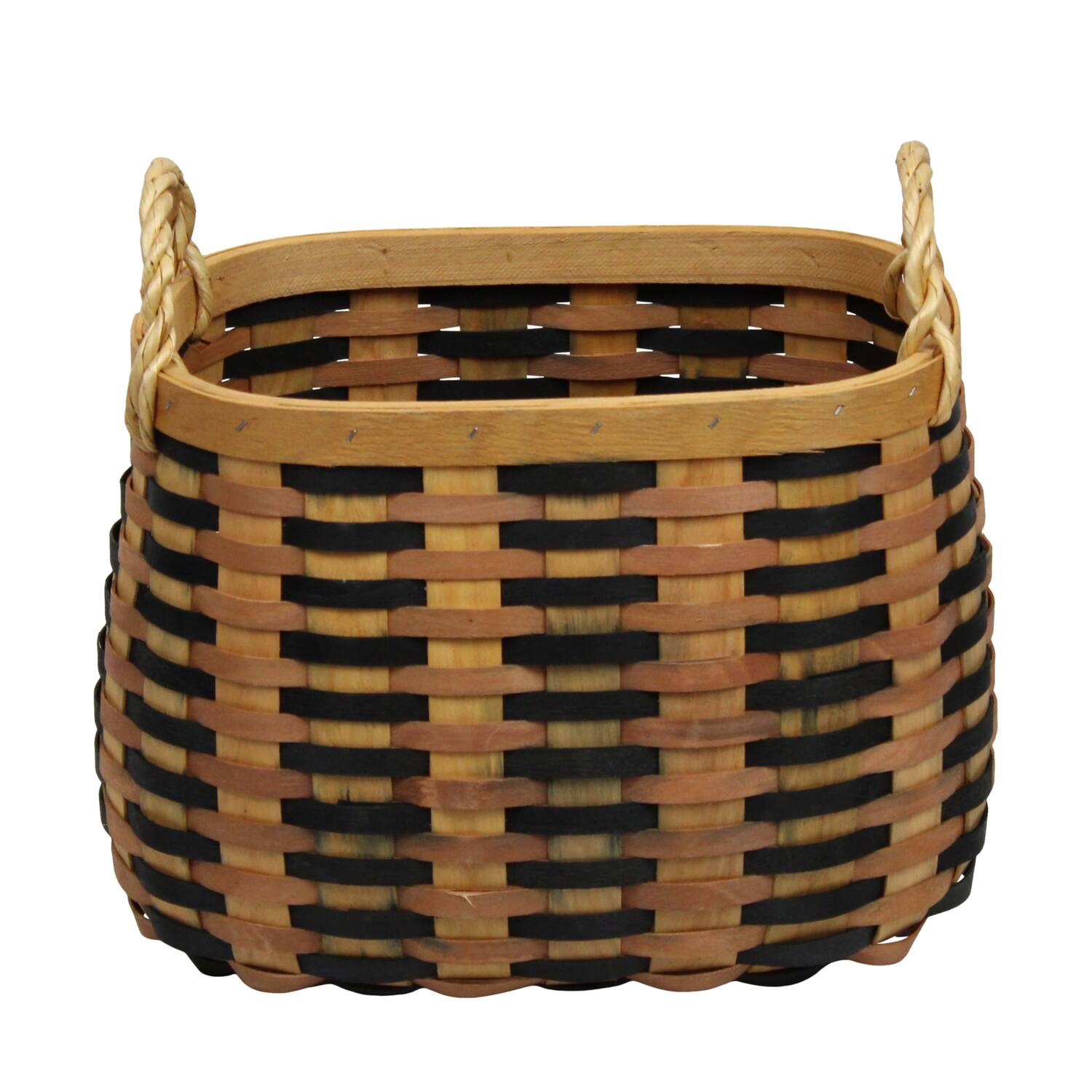 Basket oval chip wood with handle 38x28x26cm S/3