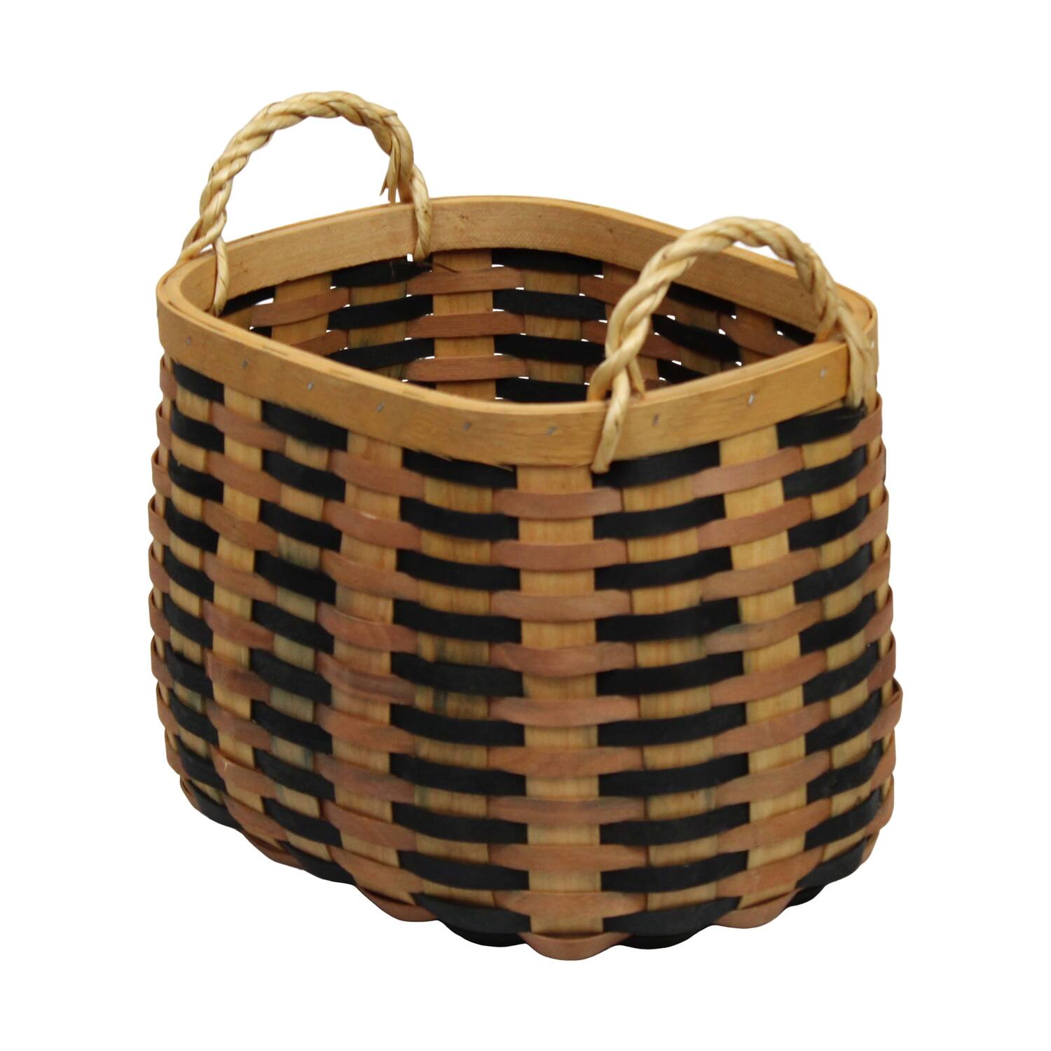 Basket oval chip wood with handle 38x28x26cm S/3