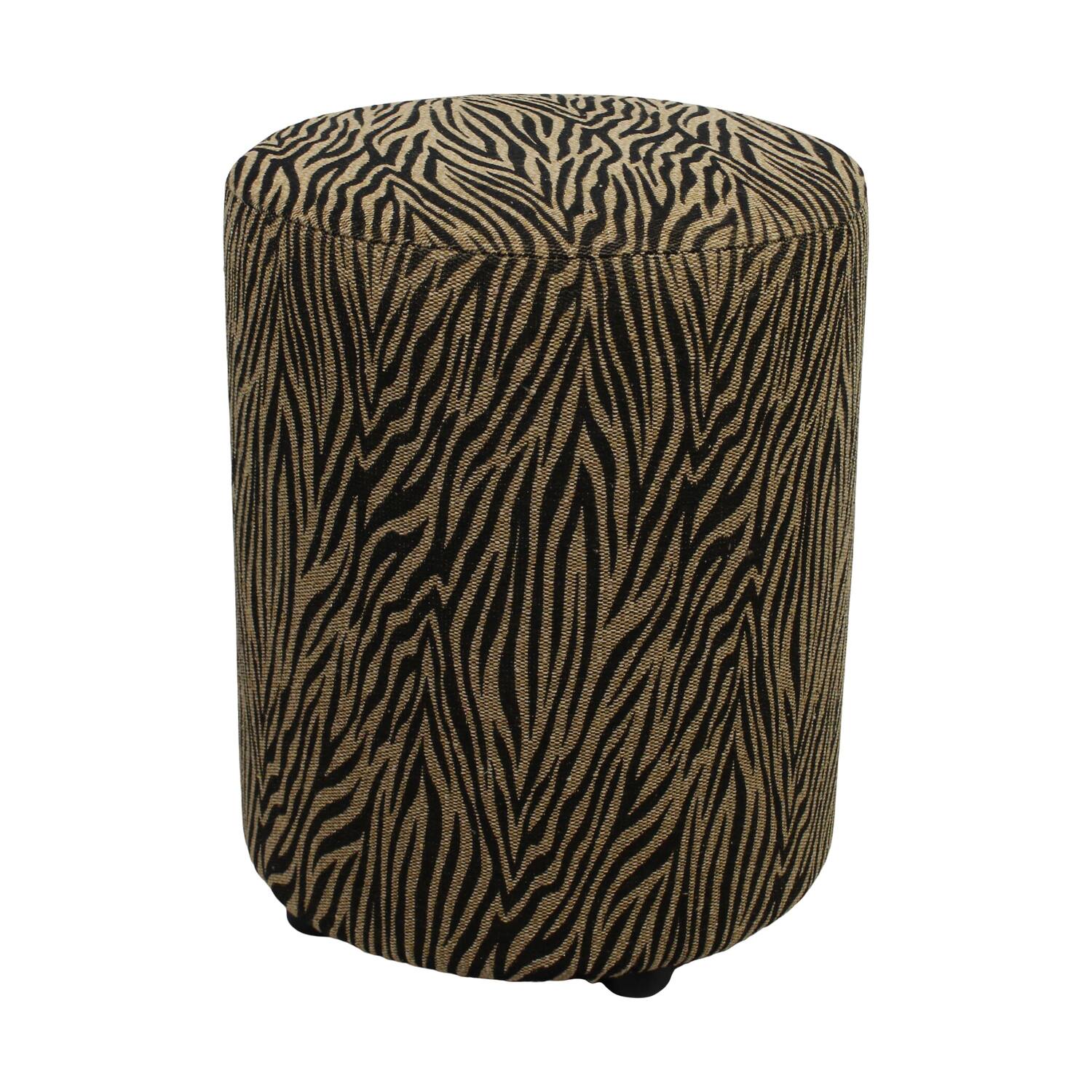 Pouf round poplar wood fabric with print 38x38x48cm - Multi