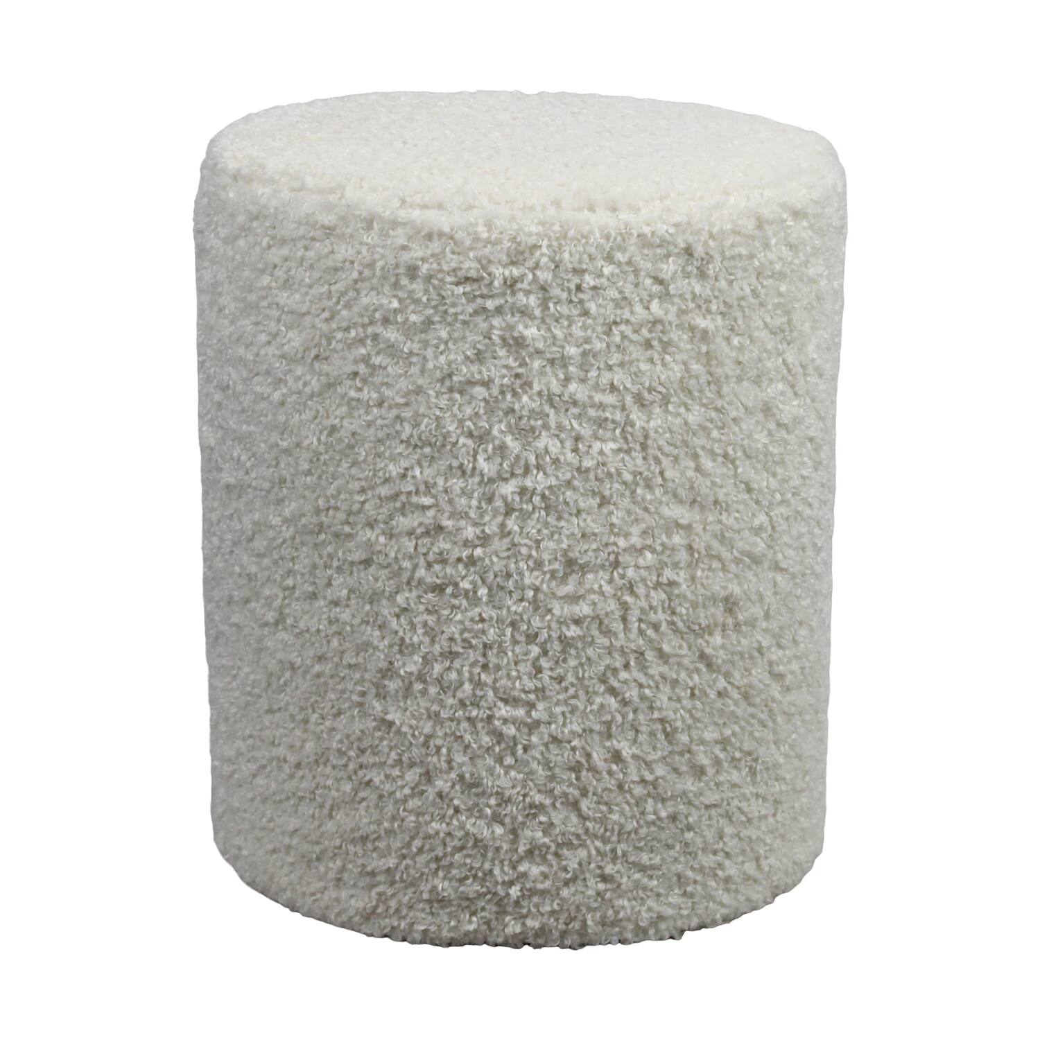 Pouf round poplar wood teddy fabric 38x38x48cm - White