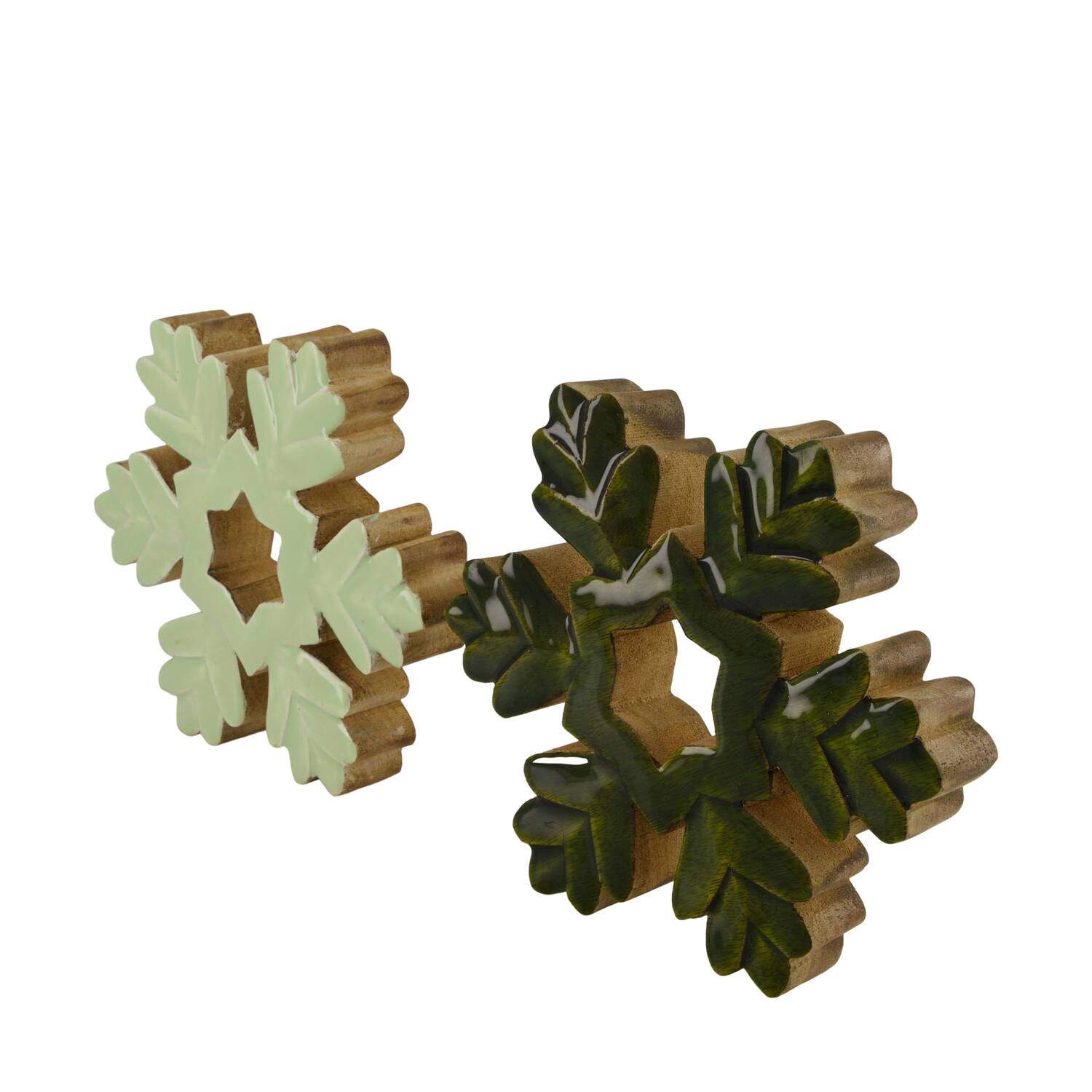Statue snowflake mango wood 22x3.5x22cm  - Green