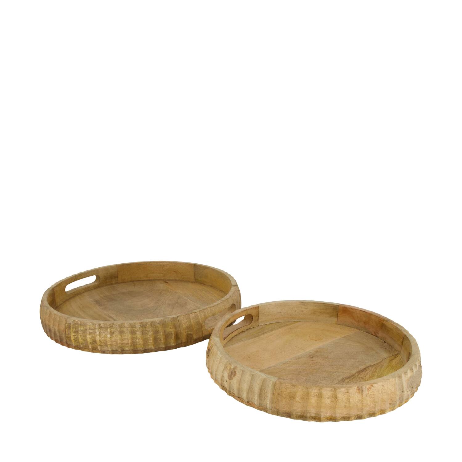 Tray round mango wood with handle 38x38x5.5cm  - Natural