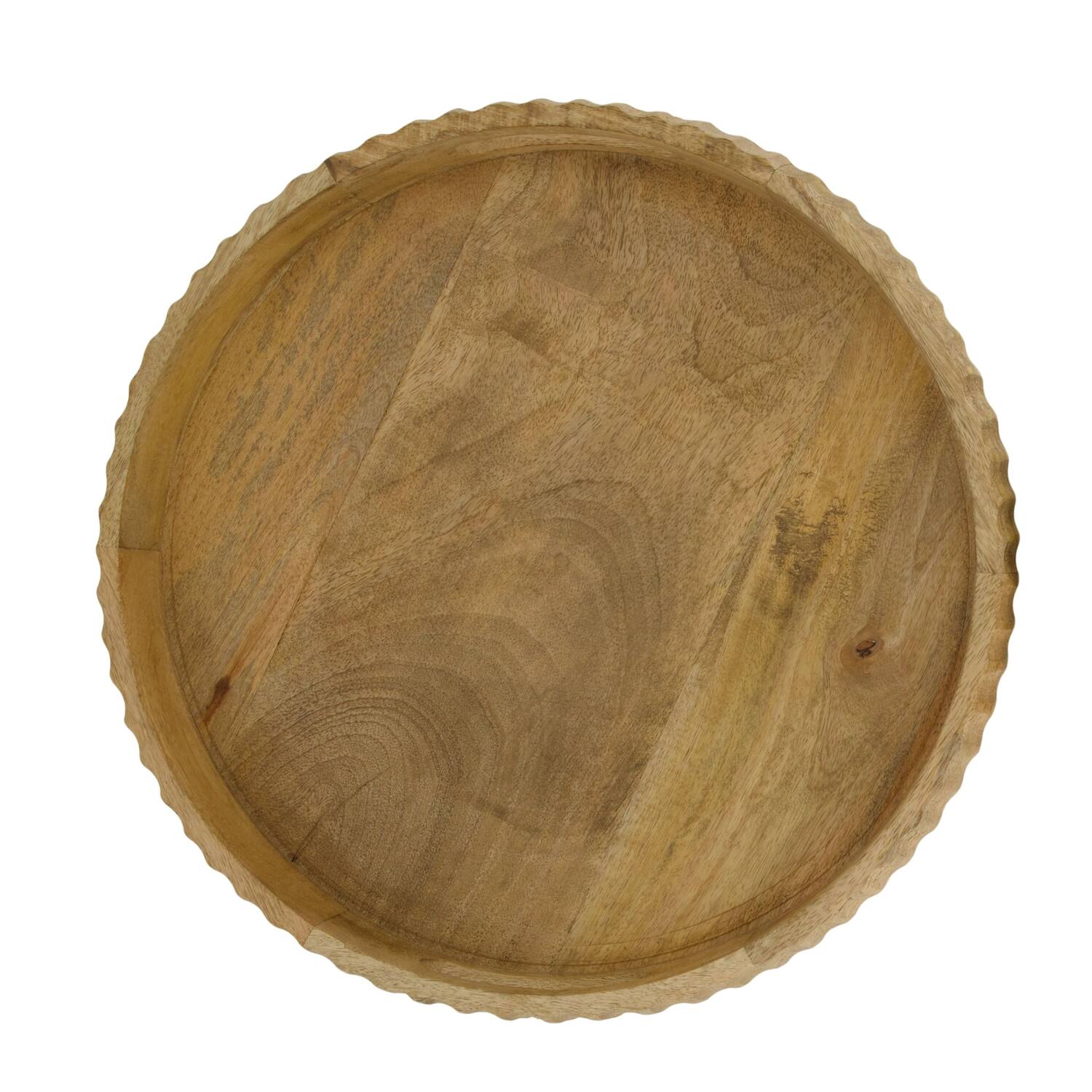 Tray round mango wood with handle 38x38x5.5cm  - Natural