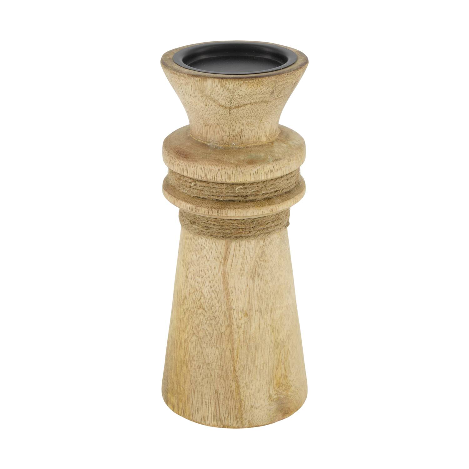 Pillar candle holder round mango wood 9.5x9.5x23cm - Natural