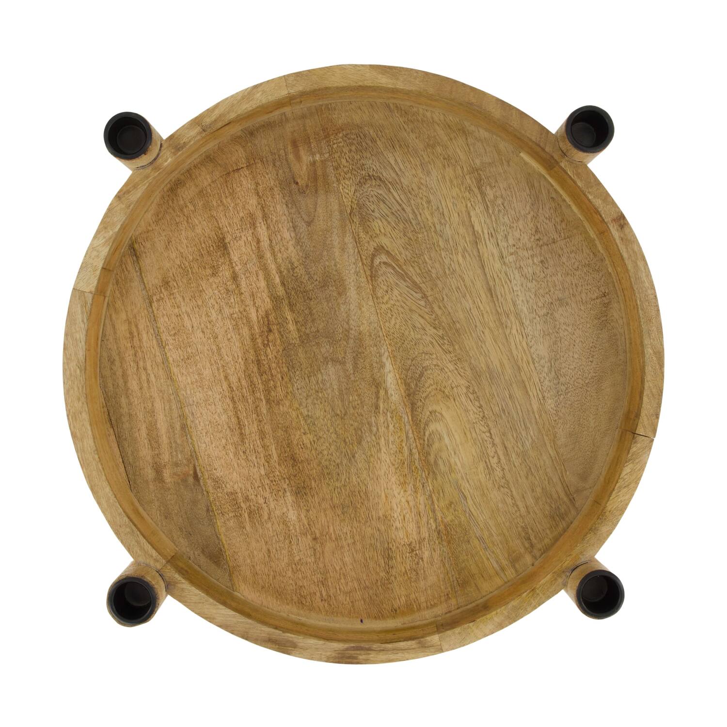 Tray round mango wood with candle holders 38x43x10cm - Natural