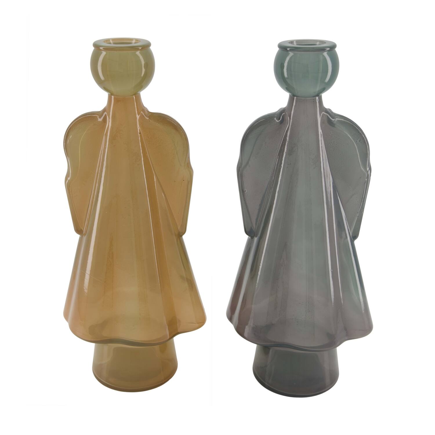 Dinnercandle holder angel recycled glass 15x12x34cm  - Grey