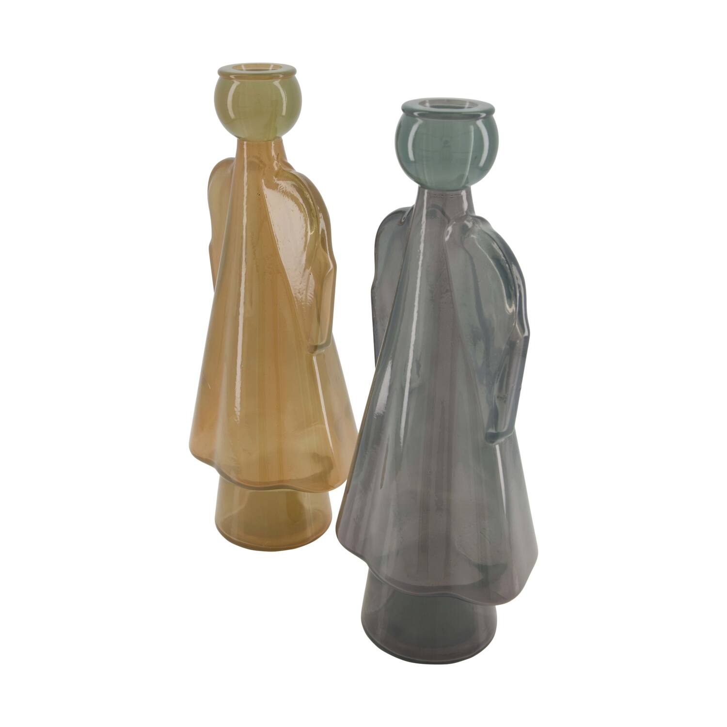 Dinnercandle holder angel recycled glass 15x12x34cm  - Grey