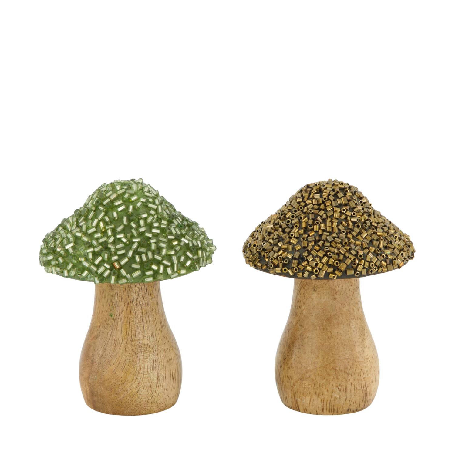 Mushroom with beads mango wood 5.5x5.5x8cm C/2