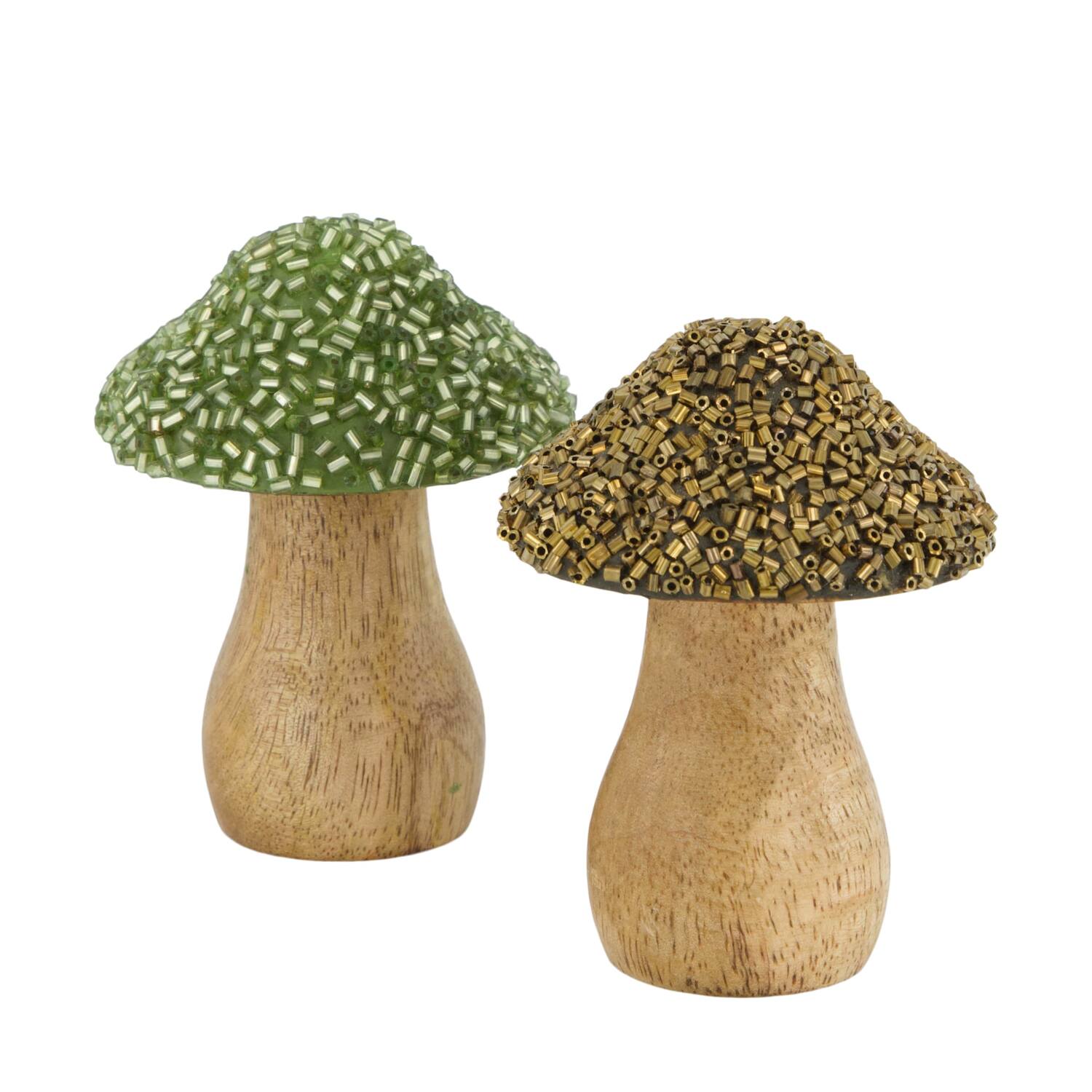 Mushroom with beads mango wood 5.5x5.5x8cm C/2
