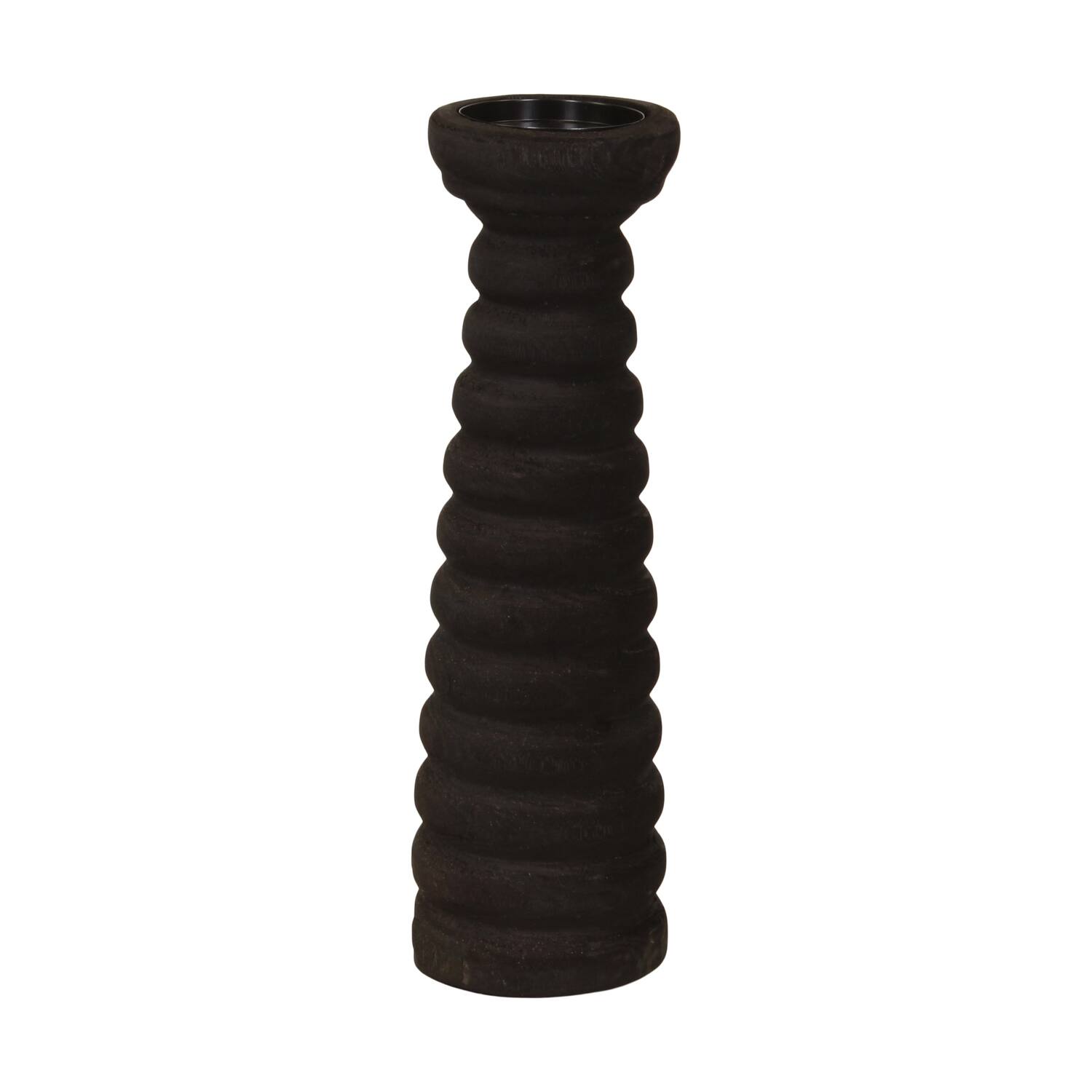 Pillar candle holder paulownia wood with metal cup 12x12x38cm