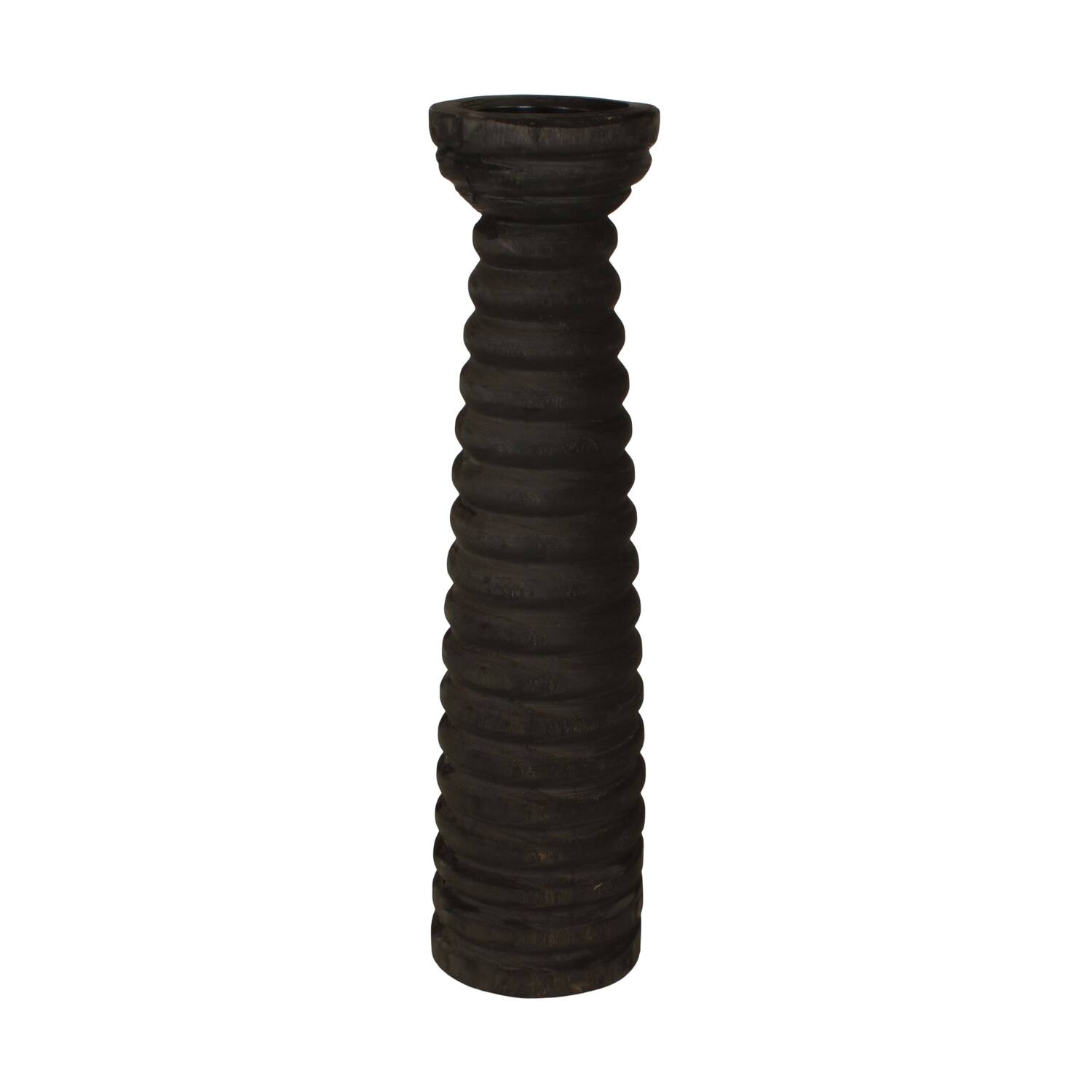 Pillar candle holder paulownia wood with metal cup 15x15x58cm