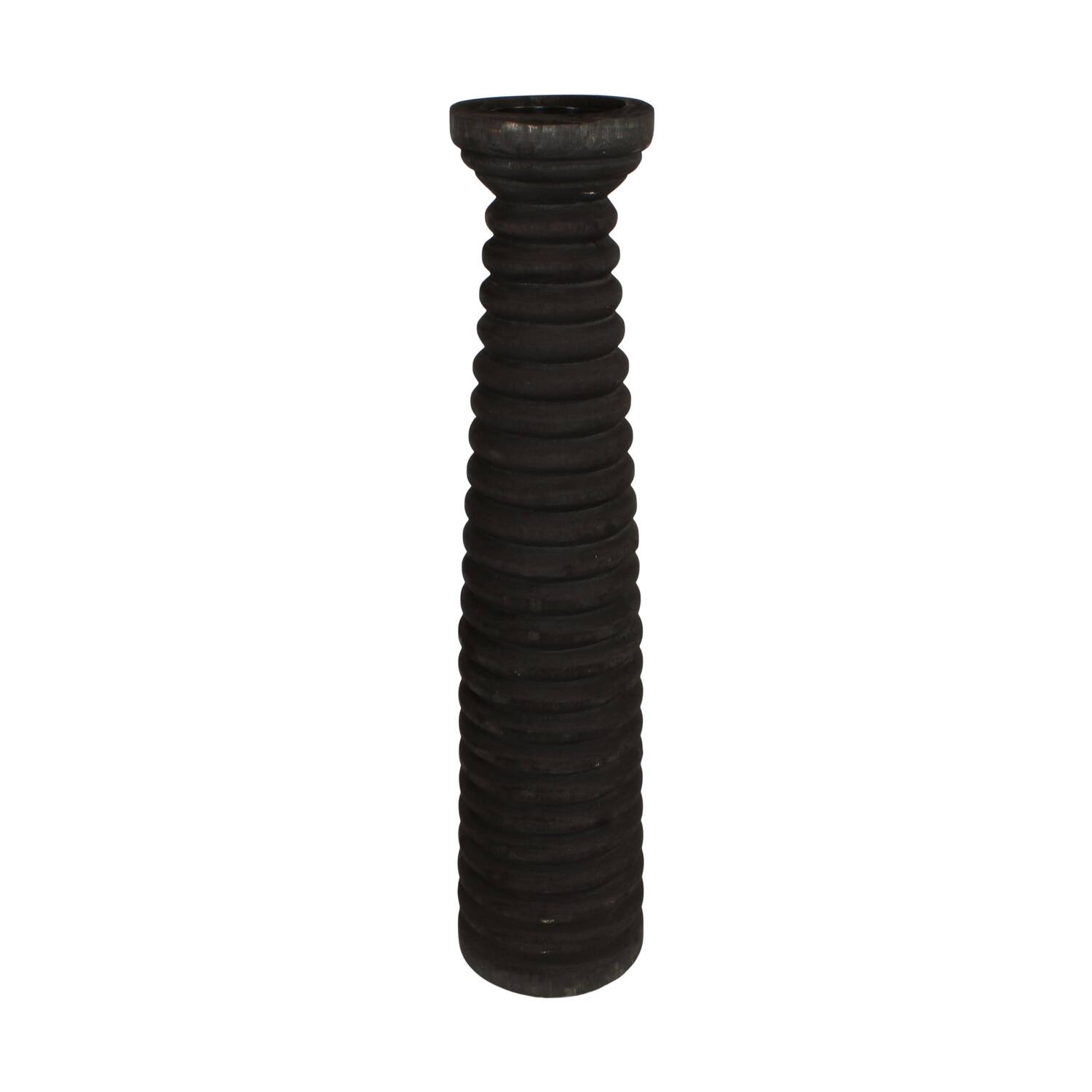 Pillar candle holder paulownia wood with metal cup 18x18x78cm