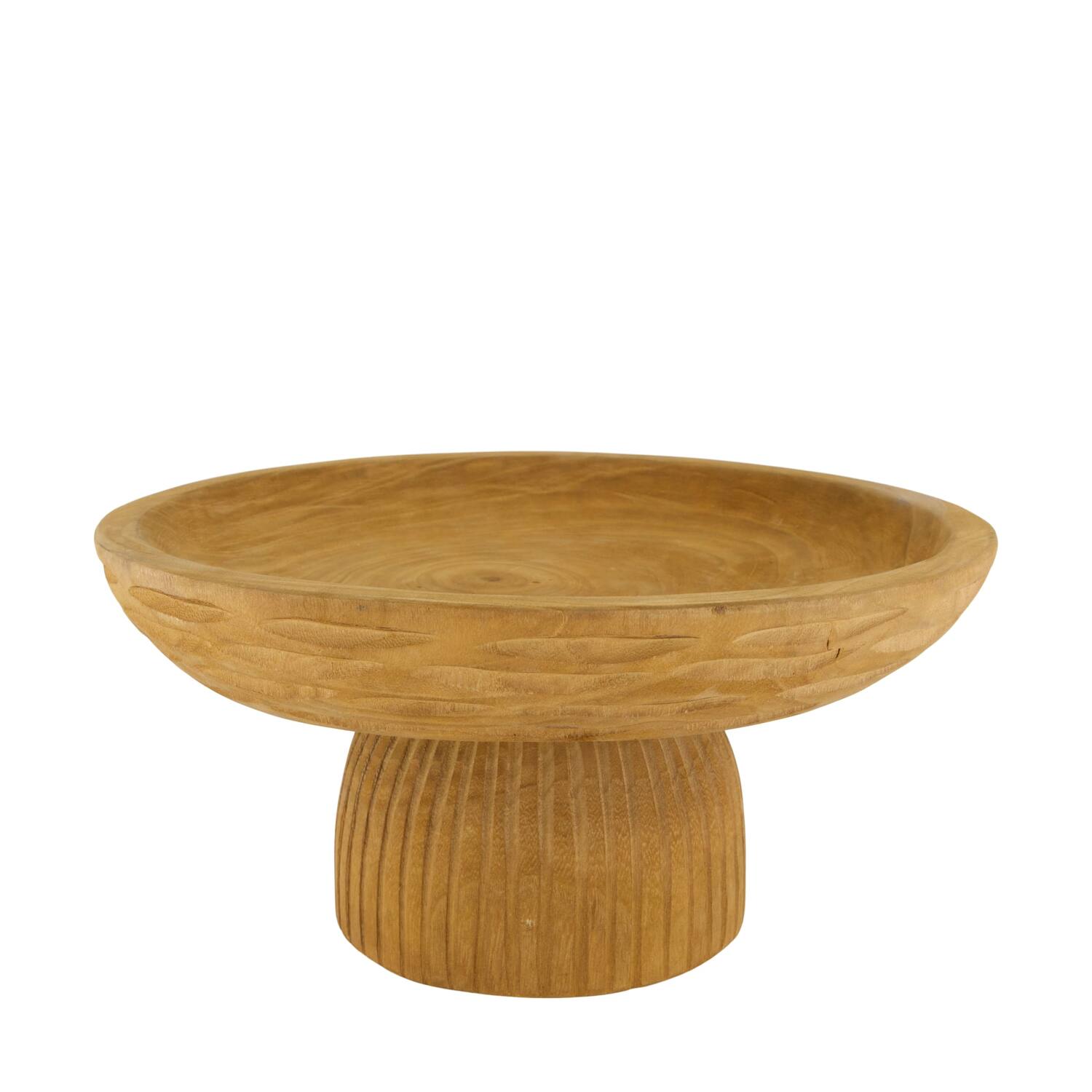 Bowl round engraved paulownia wood on feet 38x38x18cm - Brown