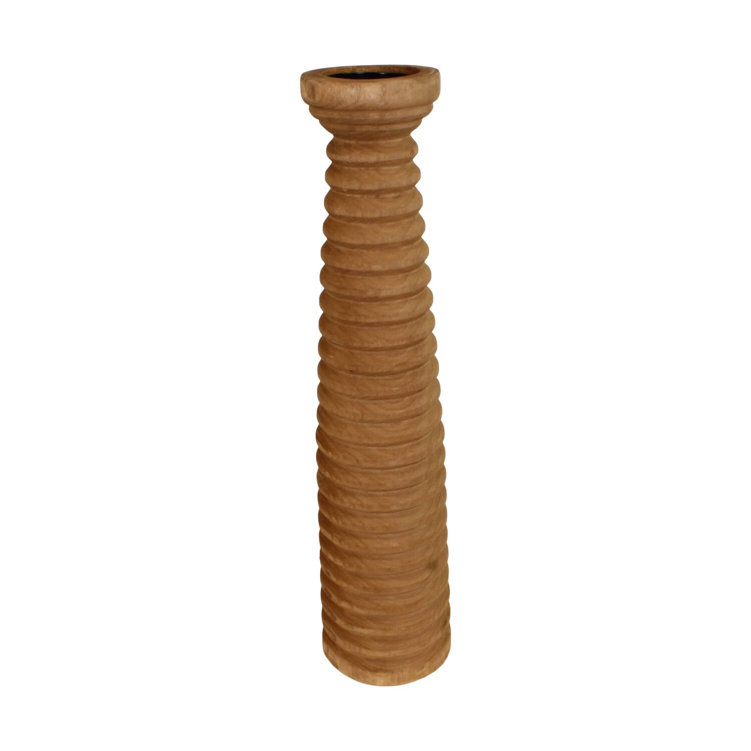 Pillar candle holder paulownia wood with metal cup 18x18x78cm - Brown