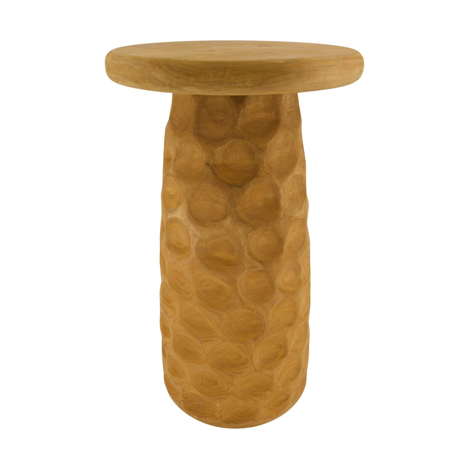 Side table round engraved paulownia wood 28x28x48cm