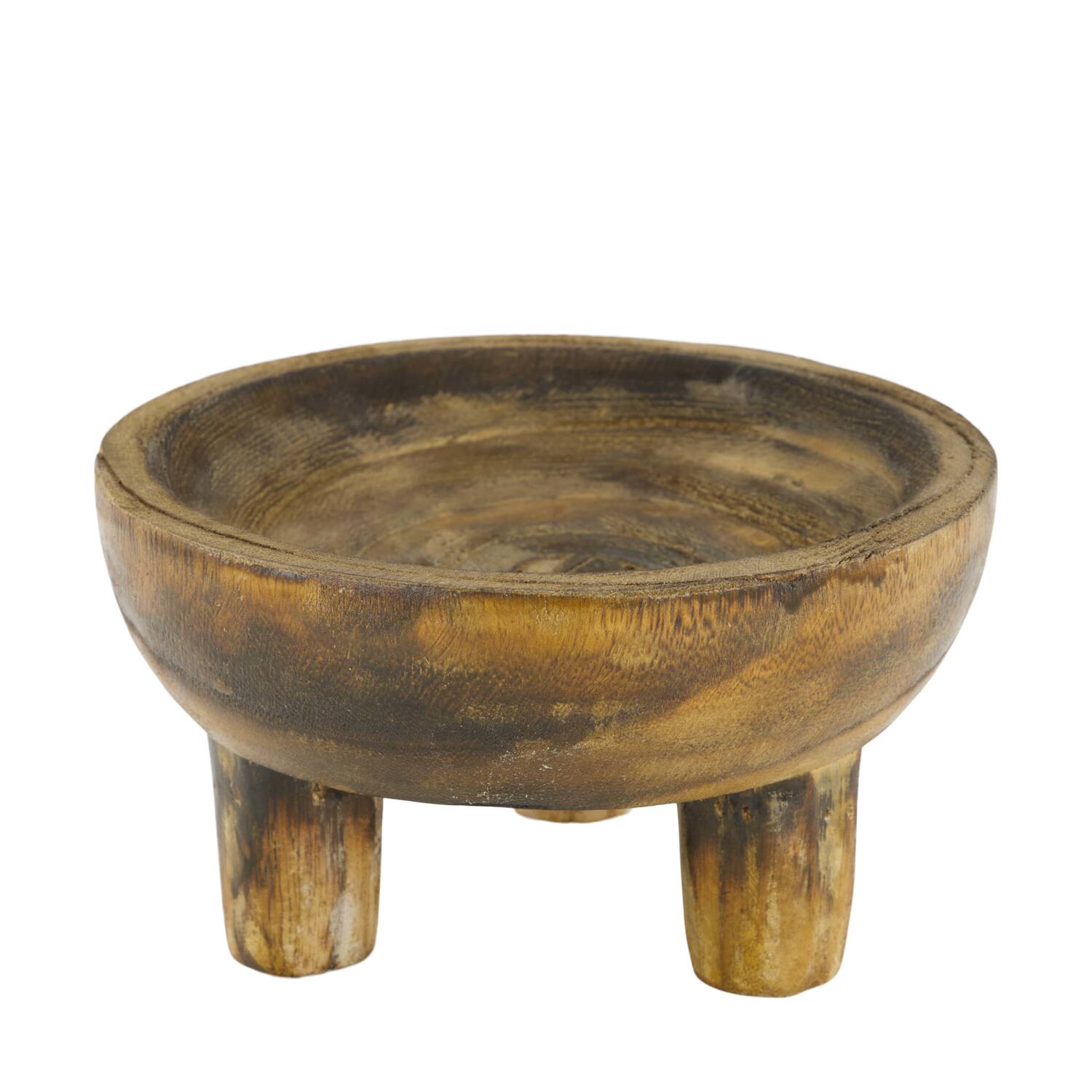 Bowl round paulownia wood on feet 18x18x10cm - Brown