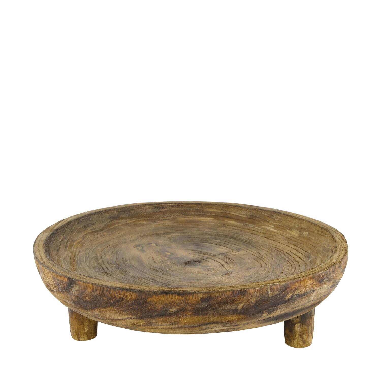 Bowl round paulownia wood on feet 38x38x10cm - Brown
