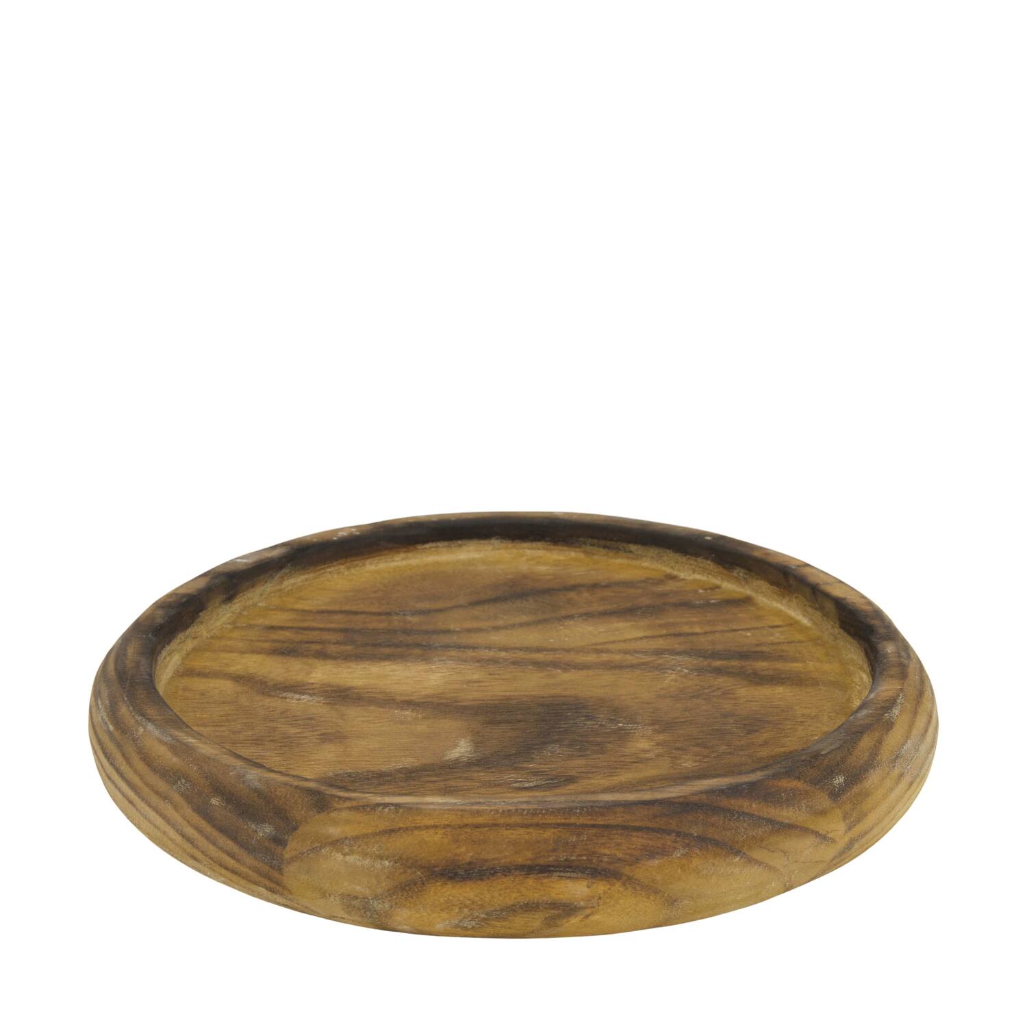 Plate round paulownia wood 28x28x4cm - Brown