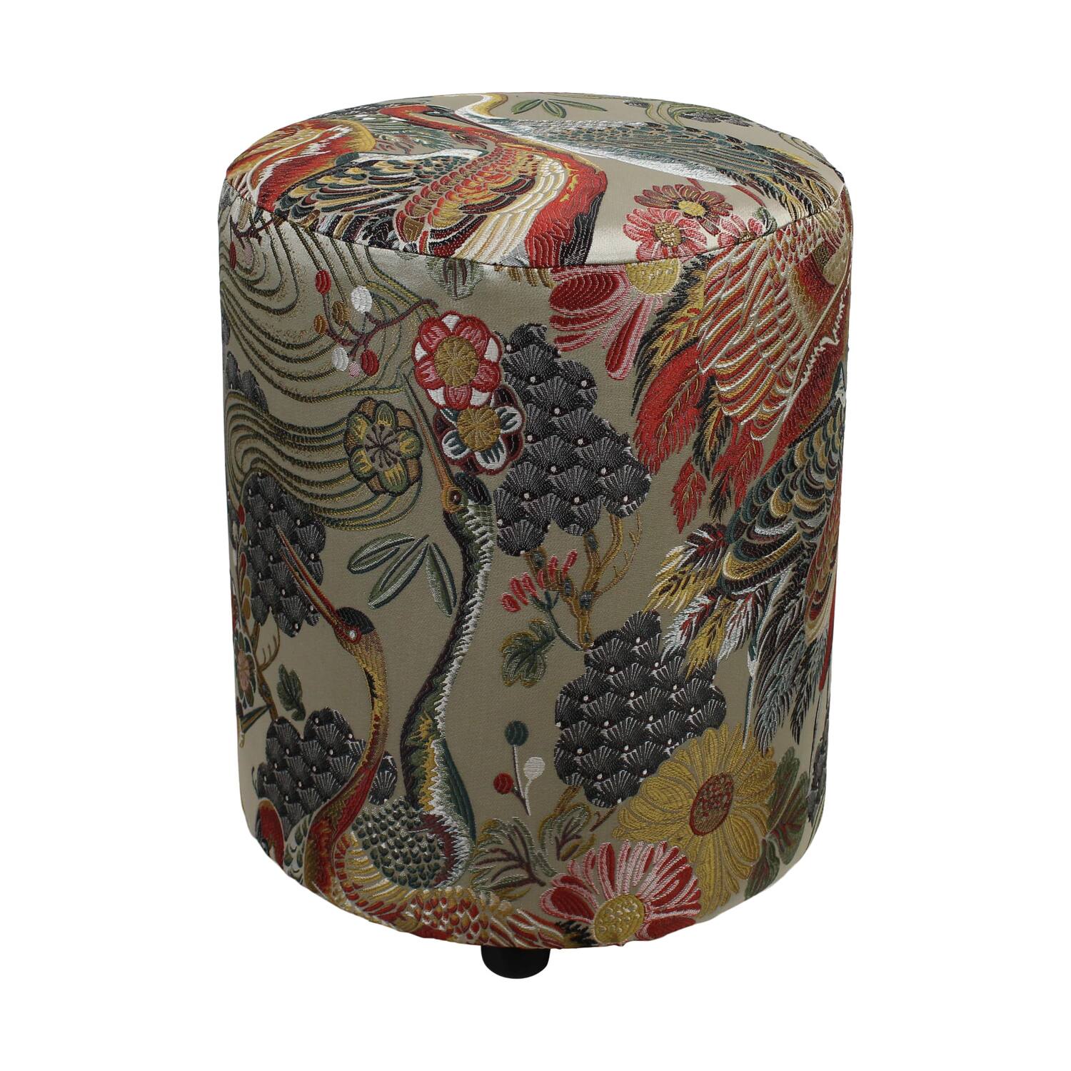 Pouf round poplar wood fabric with print 38x38x48cm - Multi