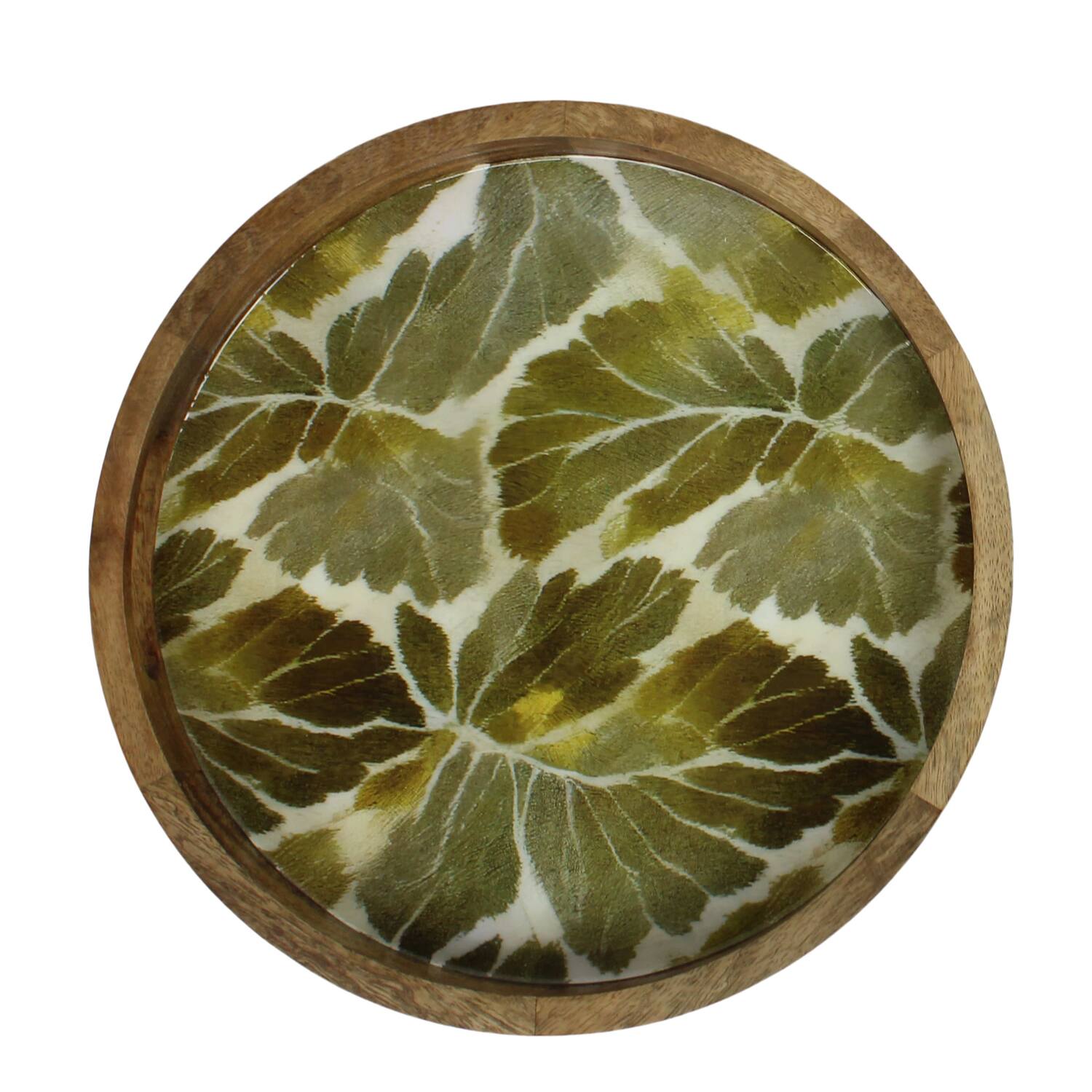 Tray round mango wood with print 38x38x5.5cm  - Natural