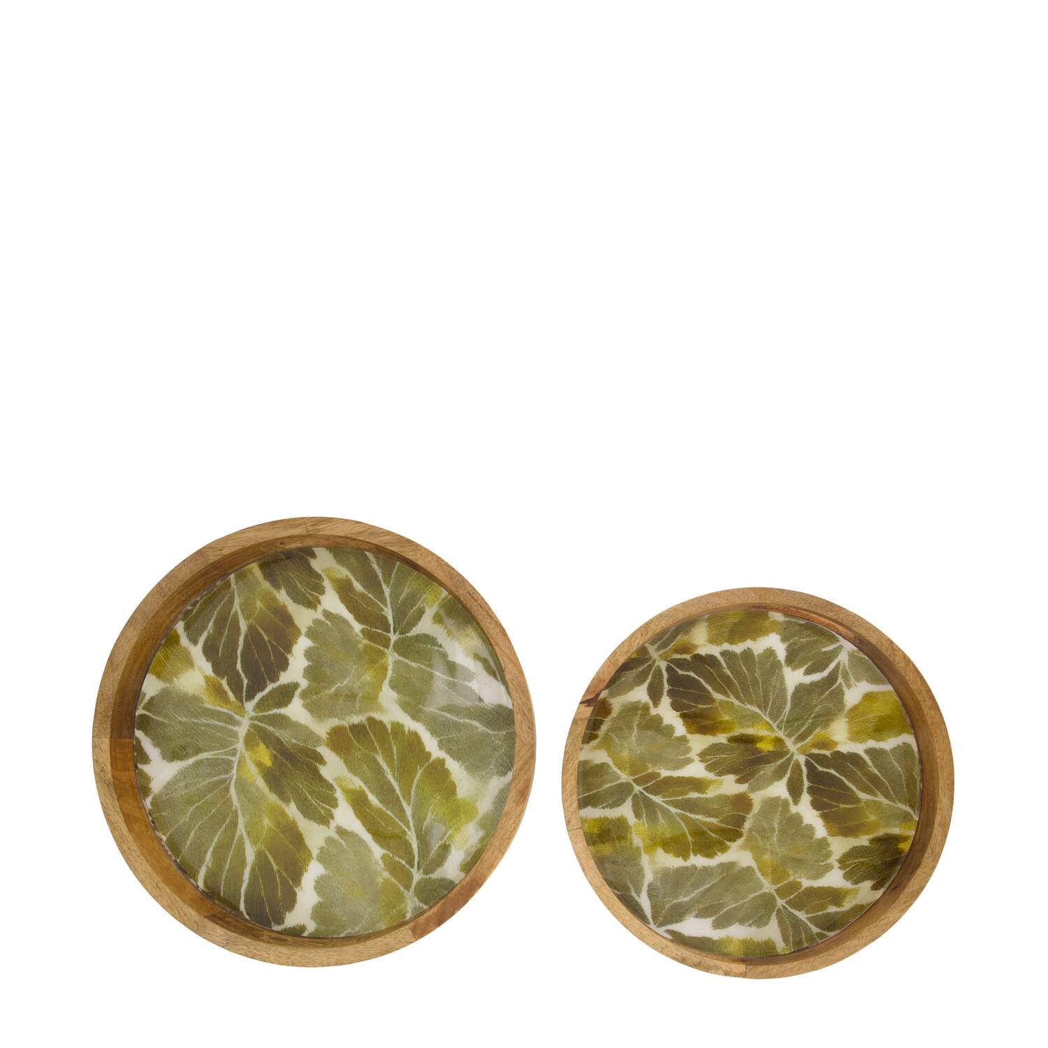Tray round mango wood with print 38x38x5.5cm  - Natural