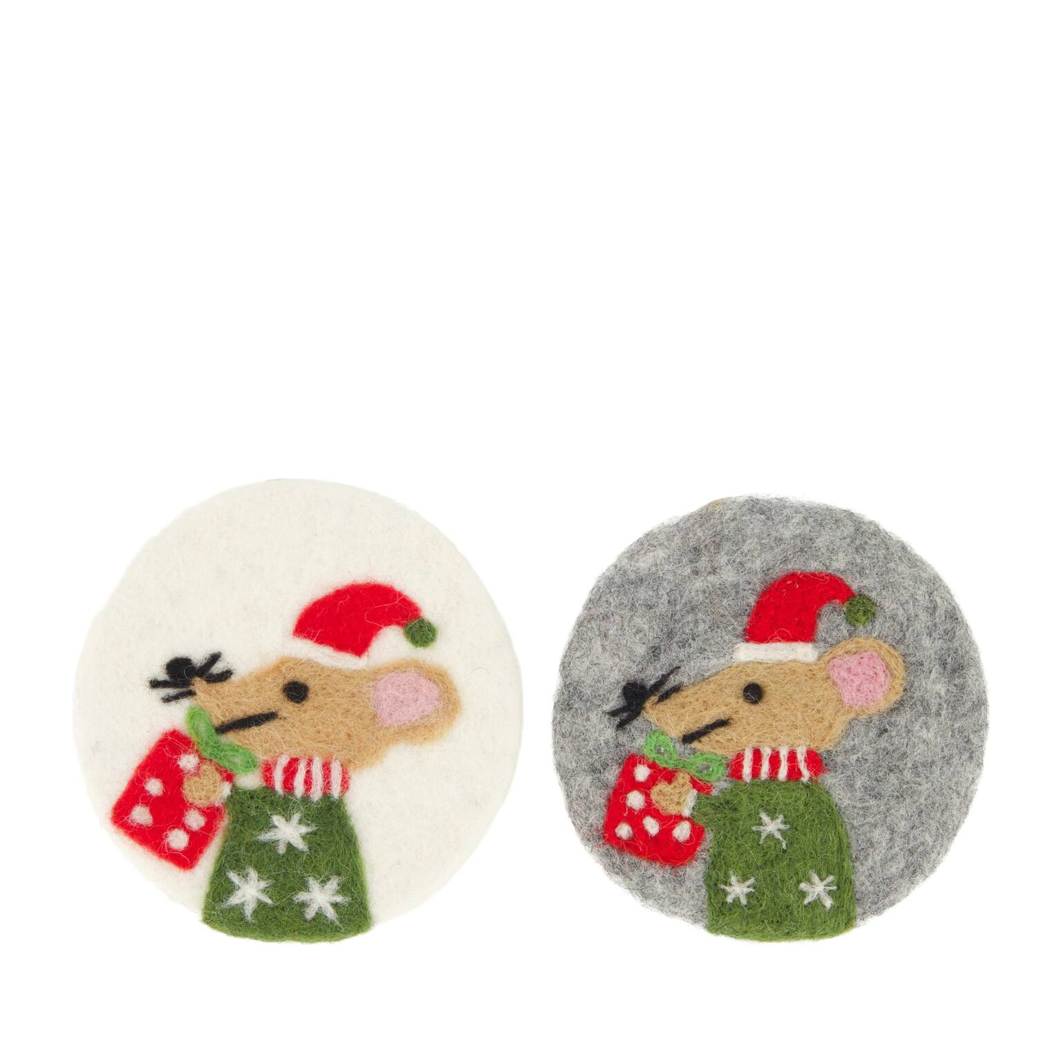 Coaster round mouse wool 10x10x2cm 4pc C/2