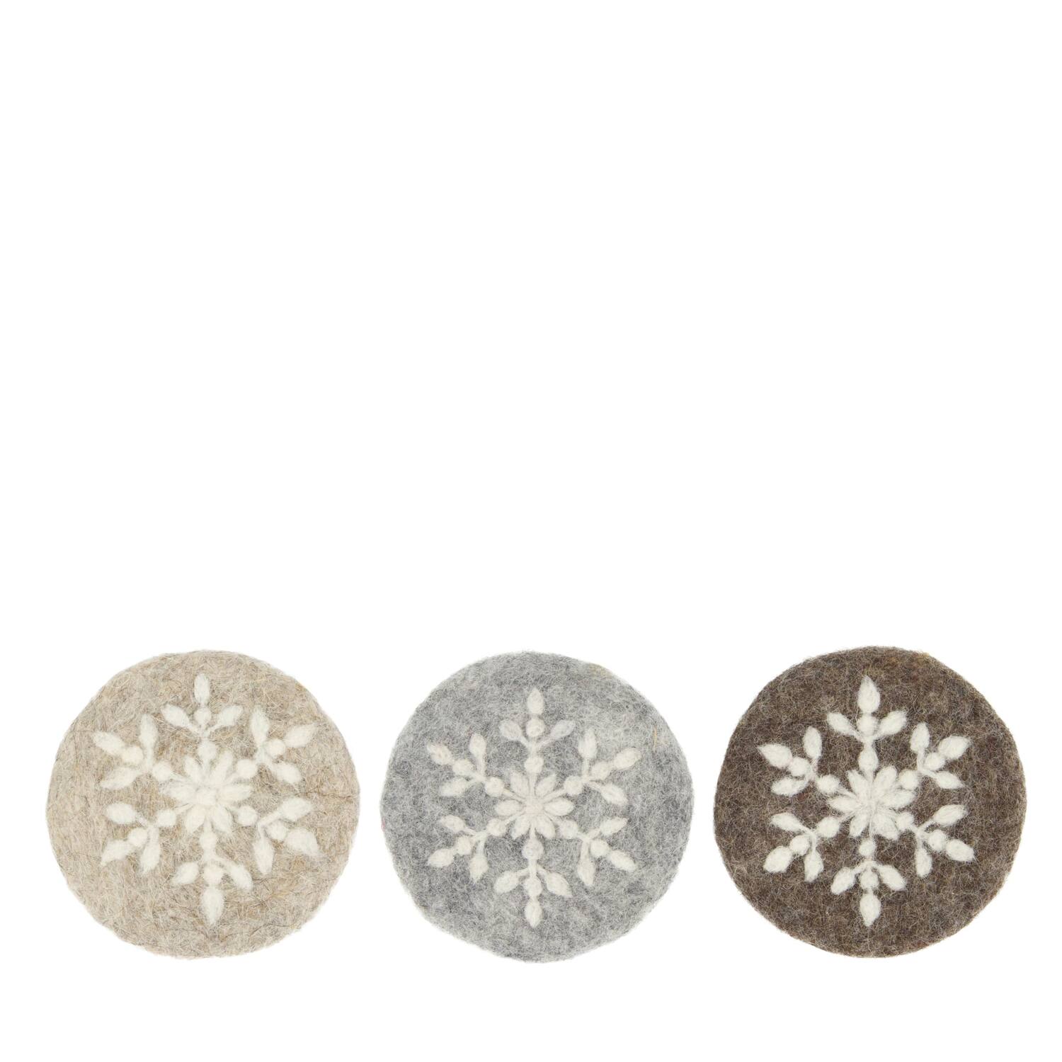 Coaster round with snowflake wool 10x10x2cm 4pc C/3