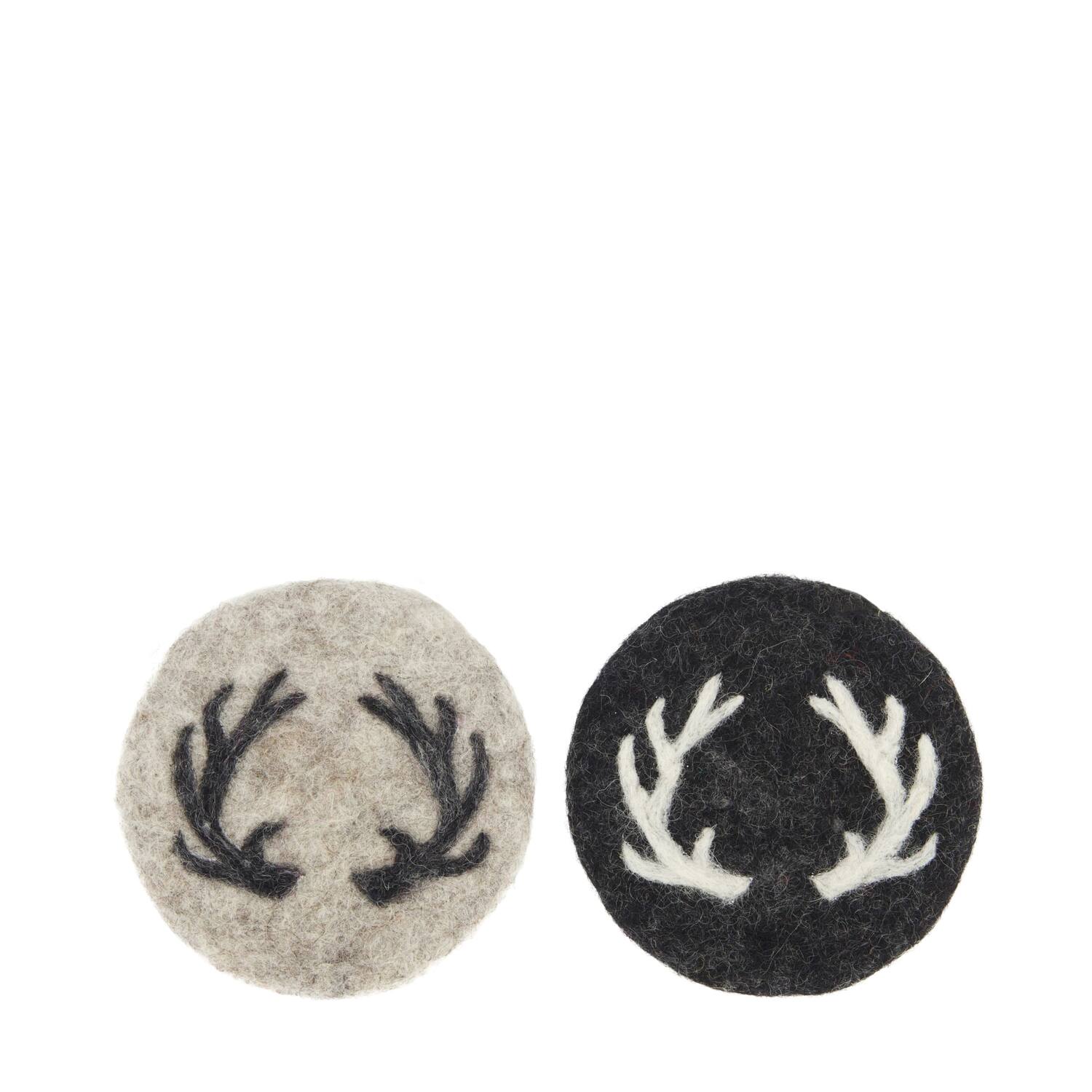 Coaster round reindeer wool 10x10x2cm 4pc C/2