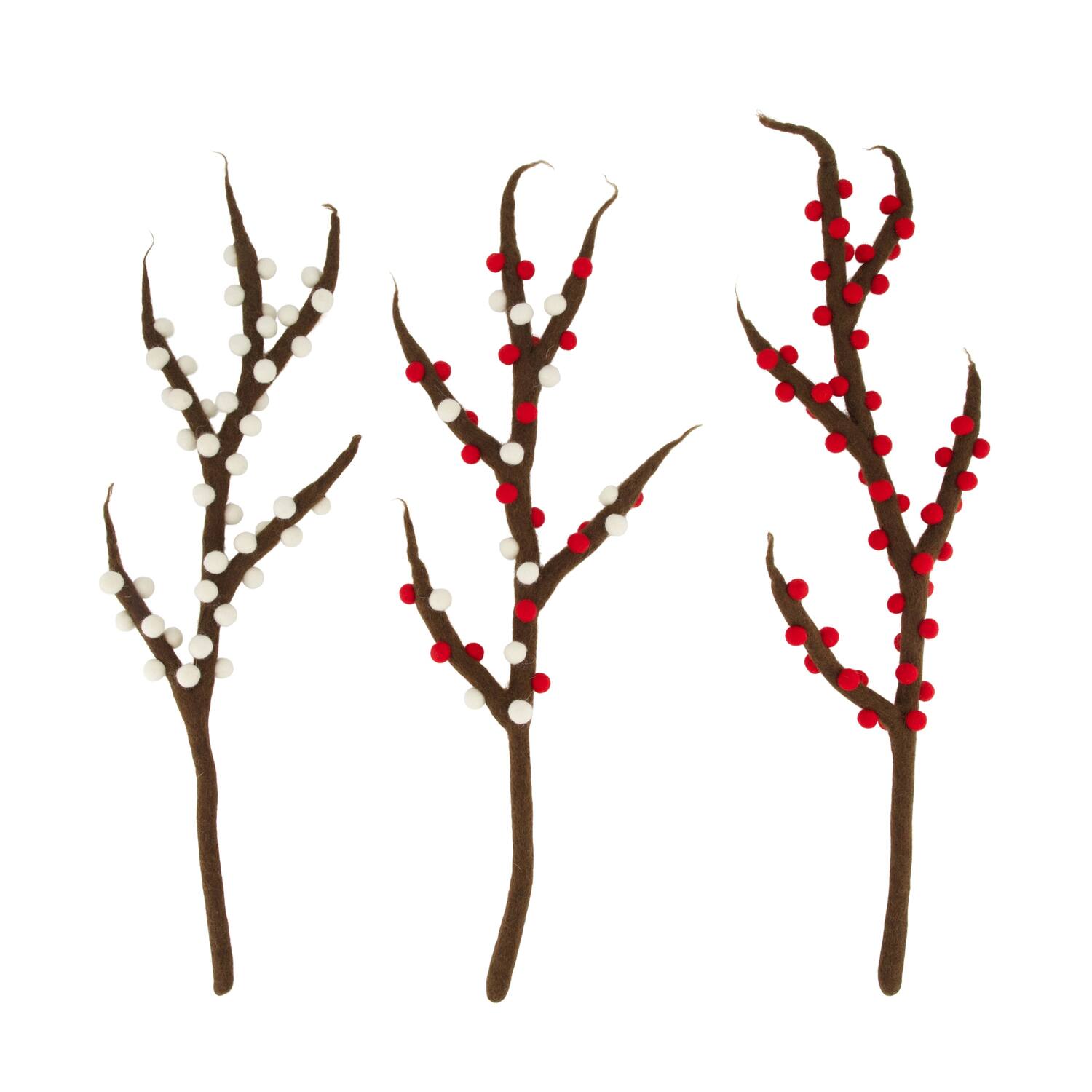 Branch berries wool 12x3x54cm  - Multi