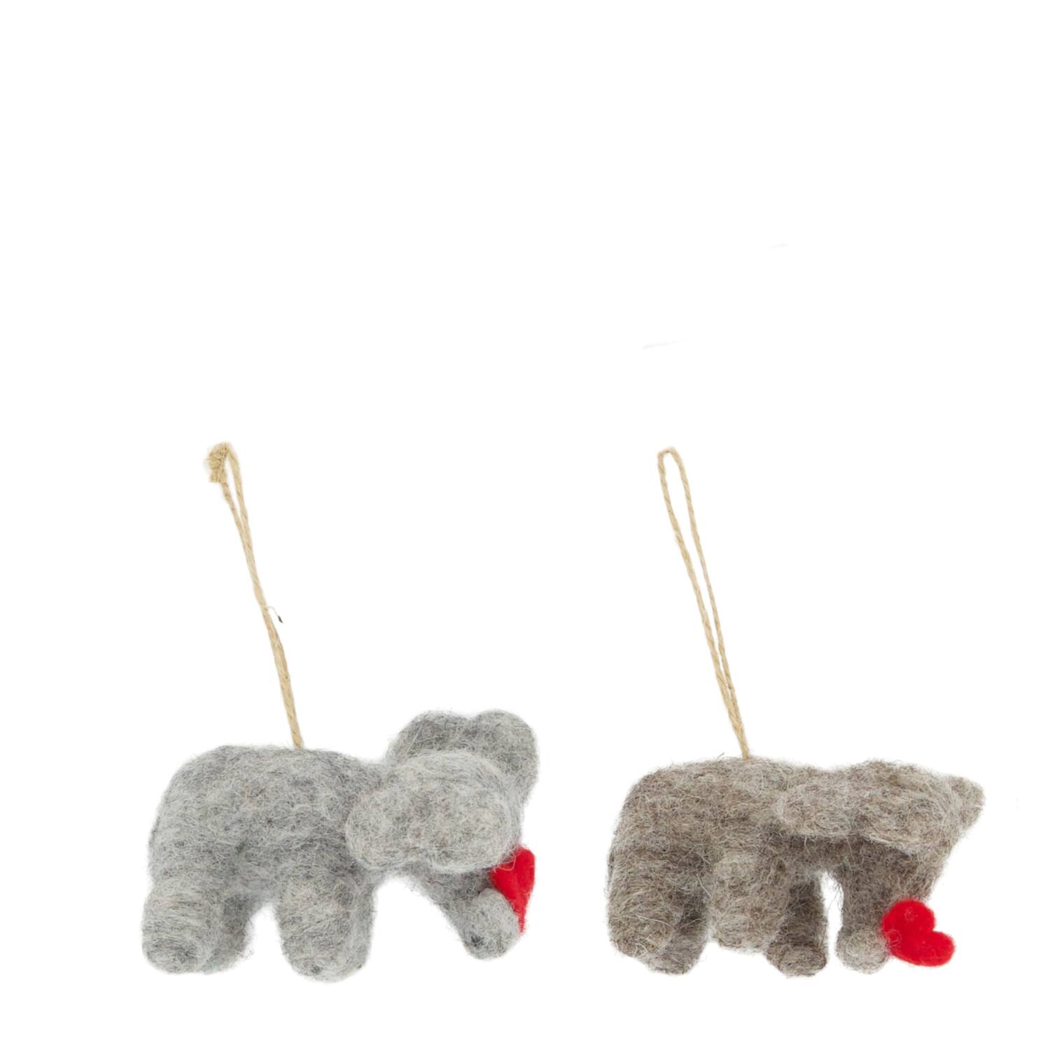 Hanger elephant with heart wool 8x4x6cm C/2