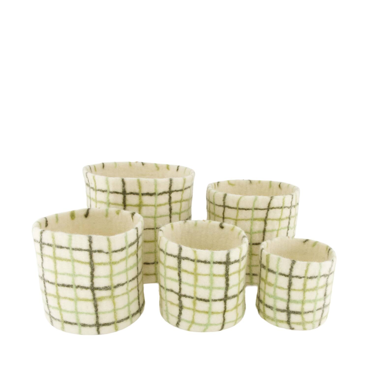 Basket round wool 19x19x19cm  - Green