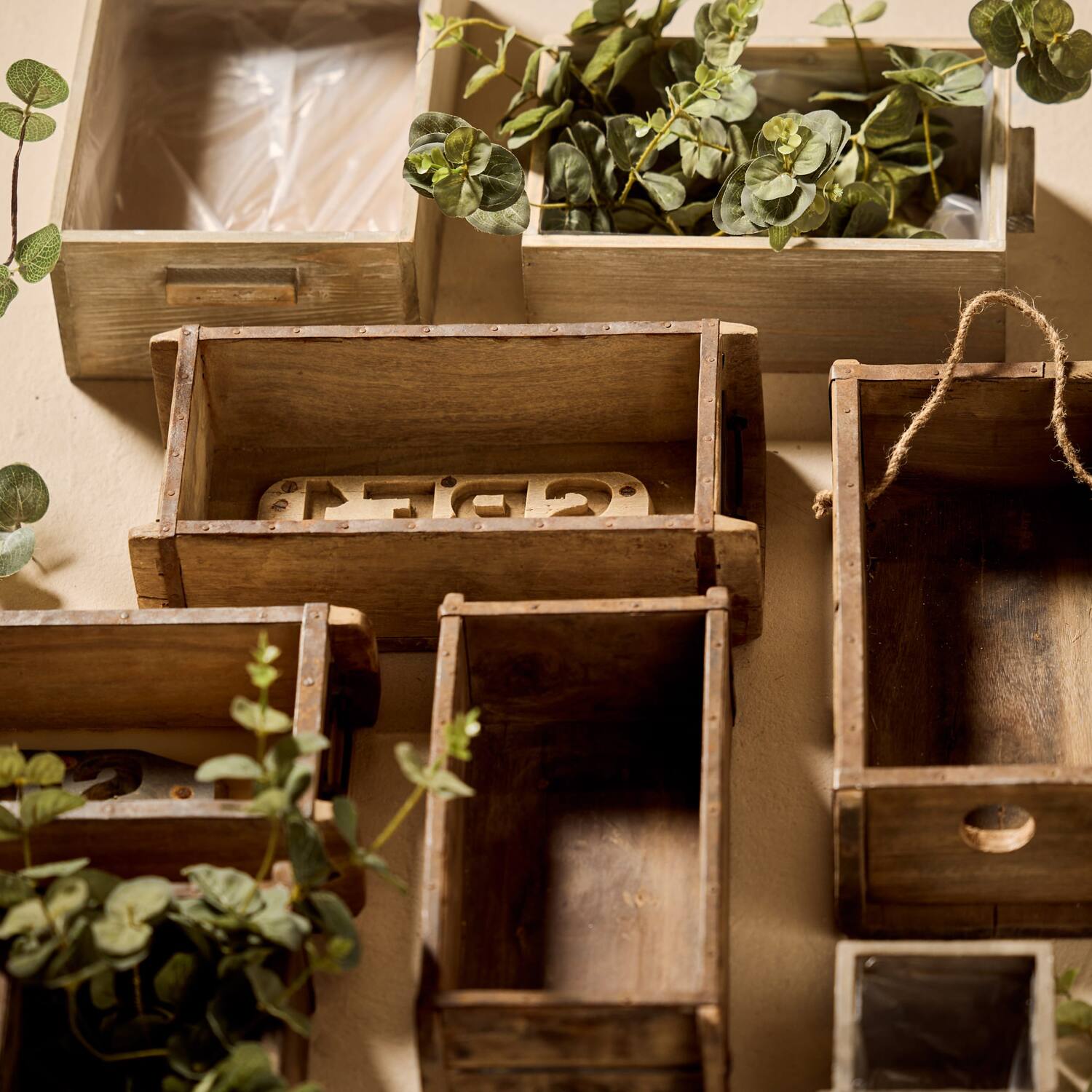 Brickmould without plastic reclaimed wood with handle 32x15x10cm - Natural