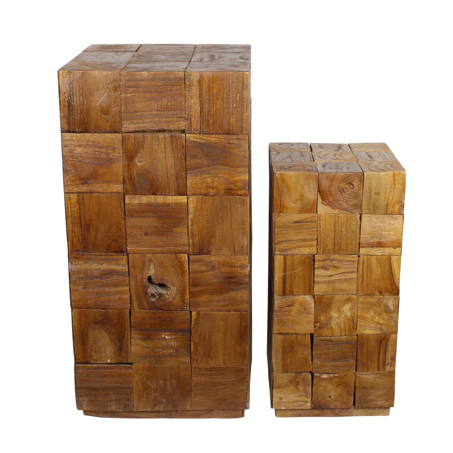 Side table square teak wood 38x38x78cm S/2