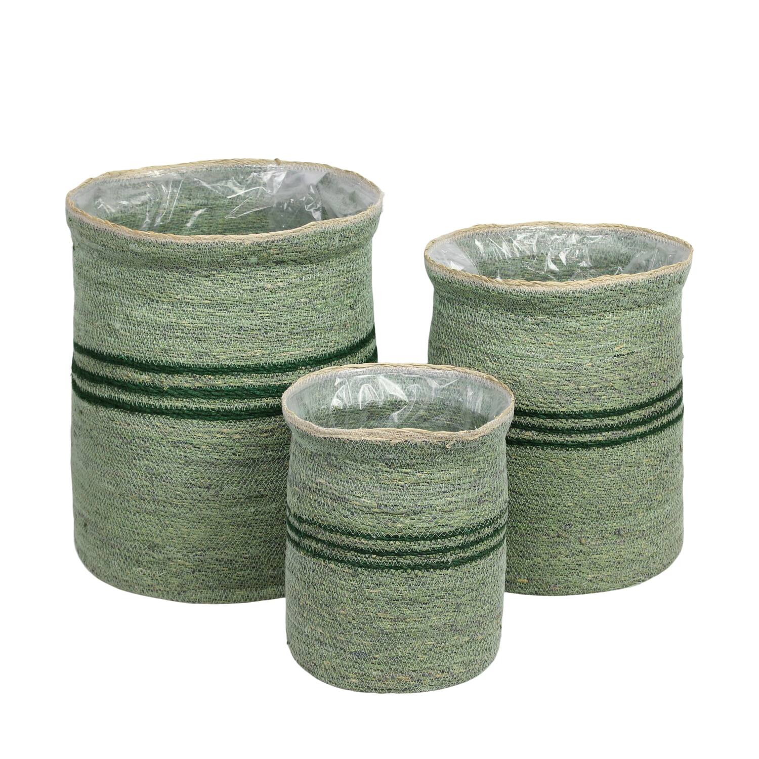 Basket round seagrass with plastic 38x38x44cm S/3