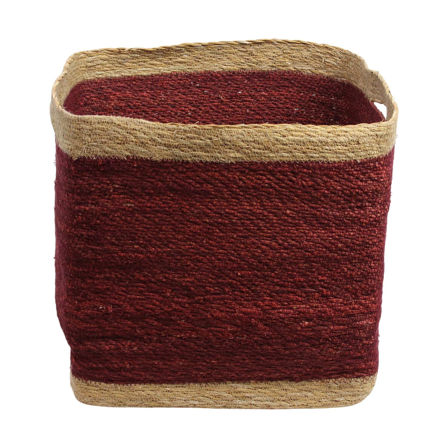 Basket square seagrass with handle 38x38x38cm S3 - Red