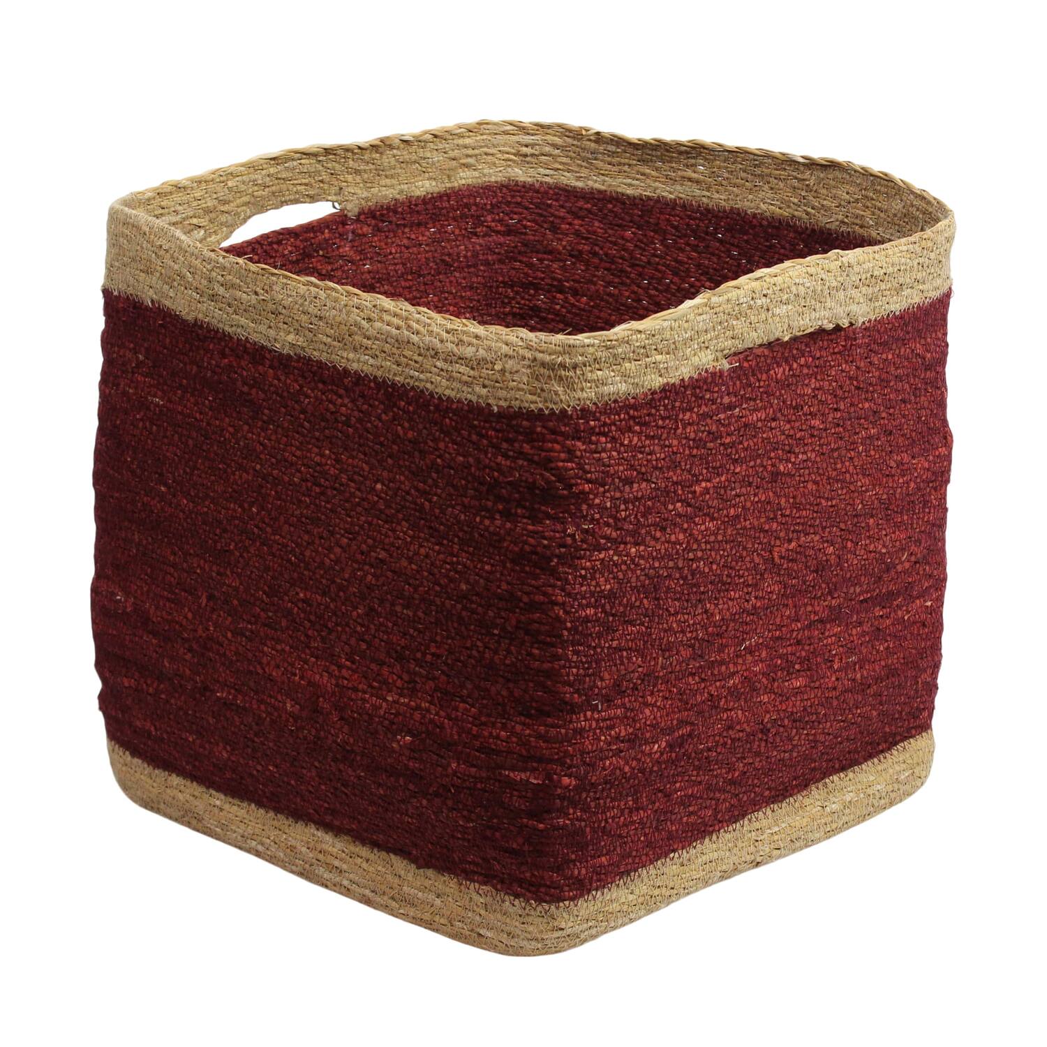 Basket square seagrass with handle 38x38x38cm S3 - Red