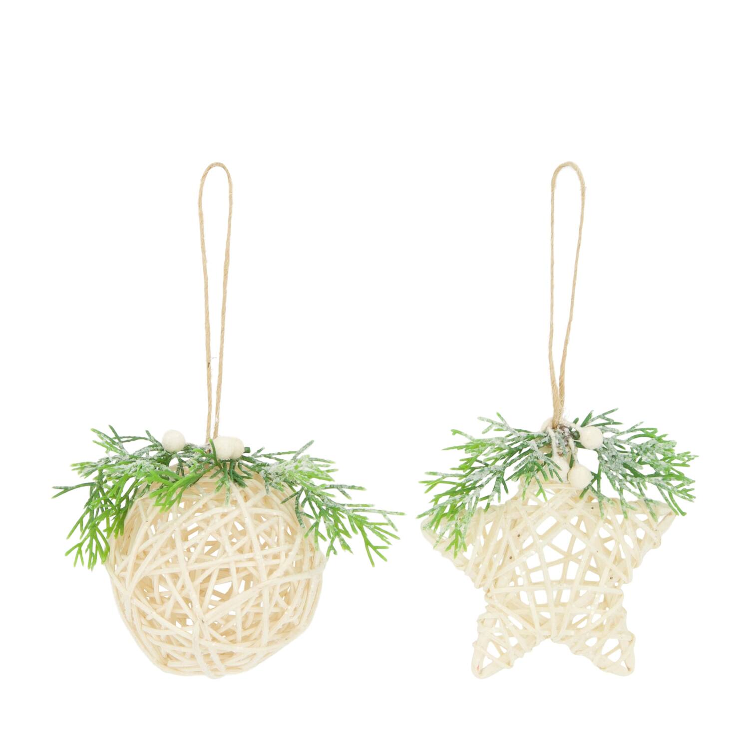 Hanger ball and star rattan 8x8x10cm A/2